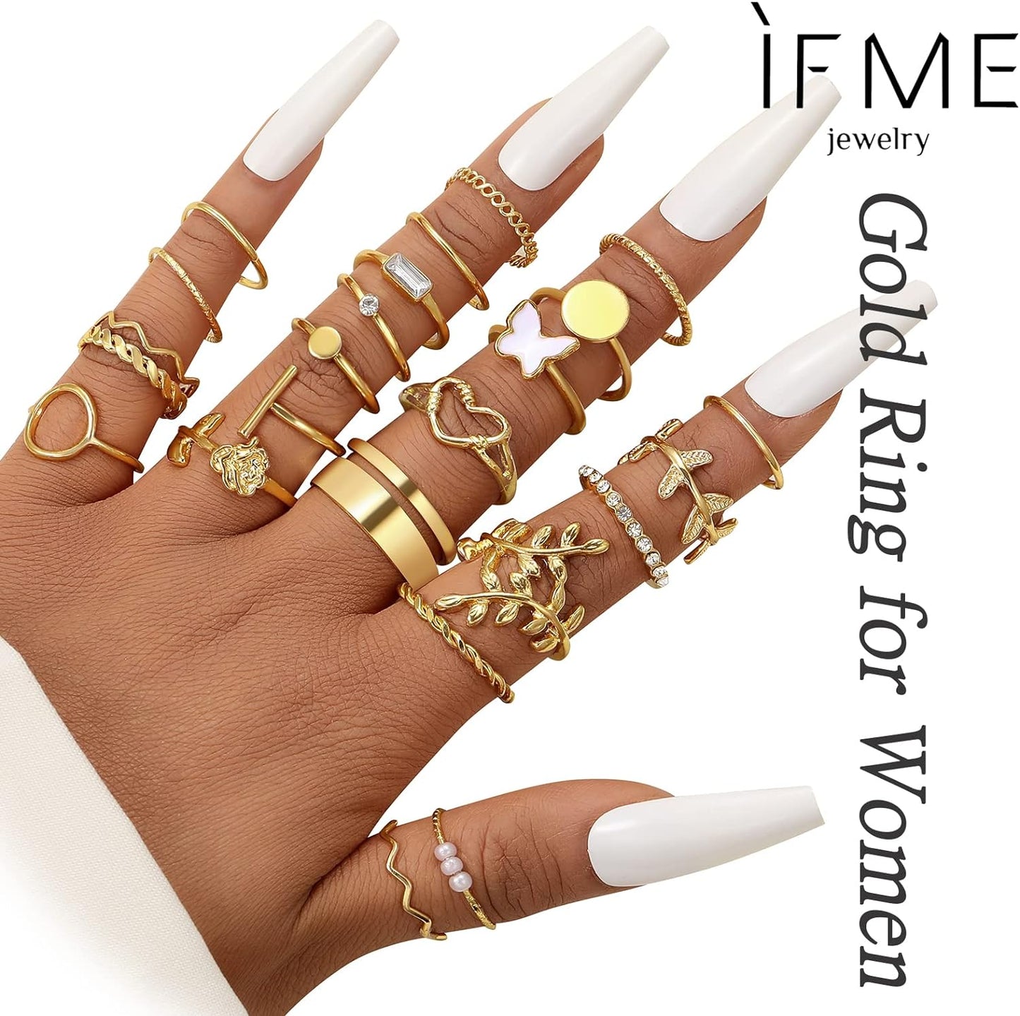 ÌF ME 24 Pcs Gold Vintage Knuckle Rings Set for Women Girls, Boho Dainty Stackable Midi Finger Rings, Snake Butterfly Signet Fashion Ring Pack Jewelry Gifts. Xpress