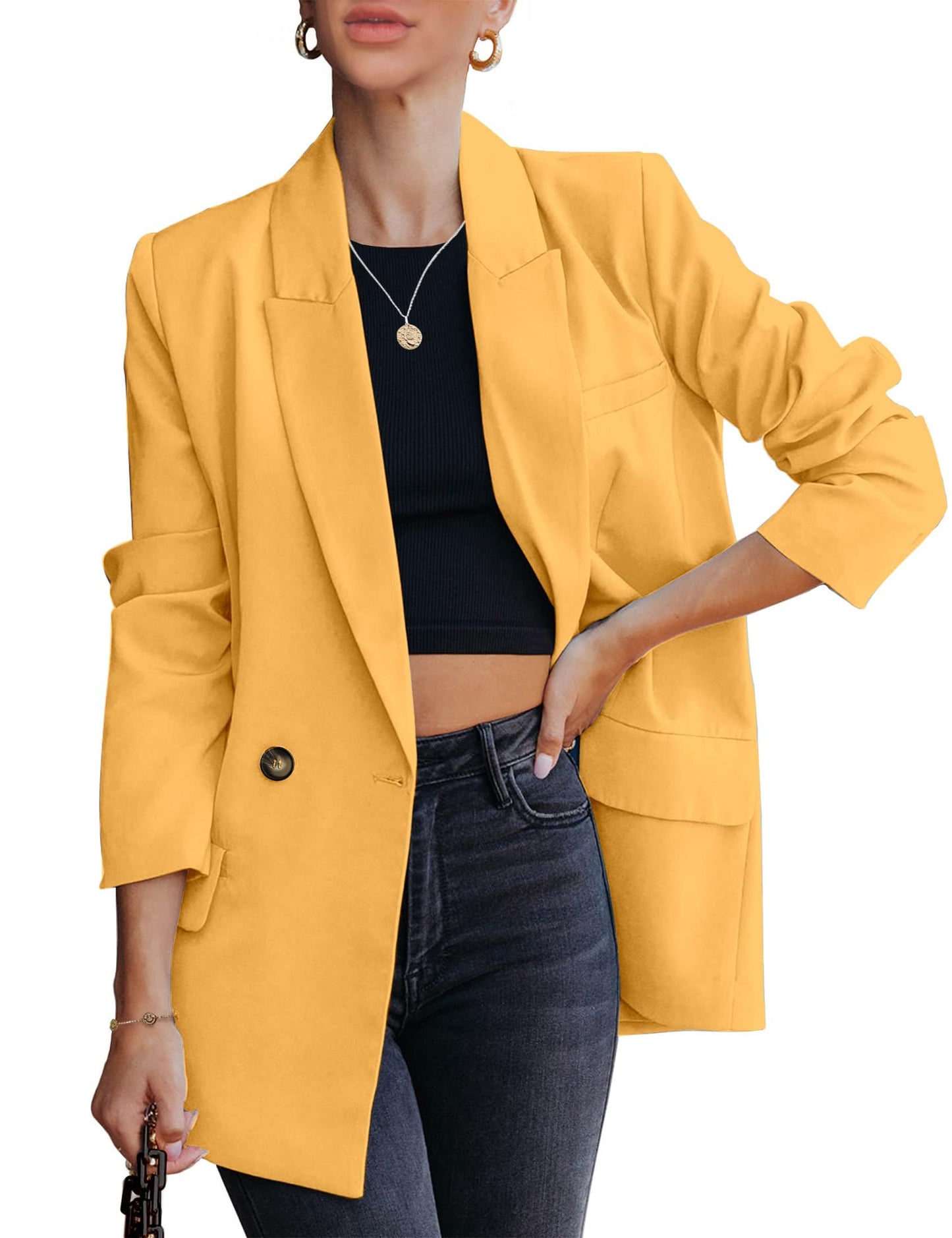 luvamia Blazer Chaquetas para mujer Trabajo Casual Oficina Manga Larga Moda Elegante Trajes de Negocios 