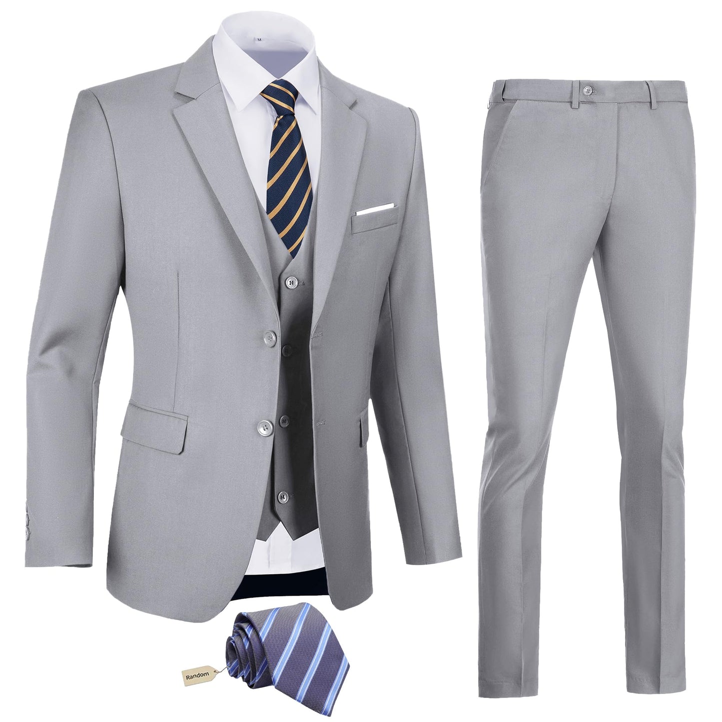 Men's Slim Fit 3 Piece Suit Two Button Business Wedding Dress Tux Suit Set Jacket Vest Pants with Tie