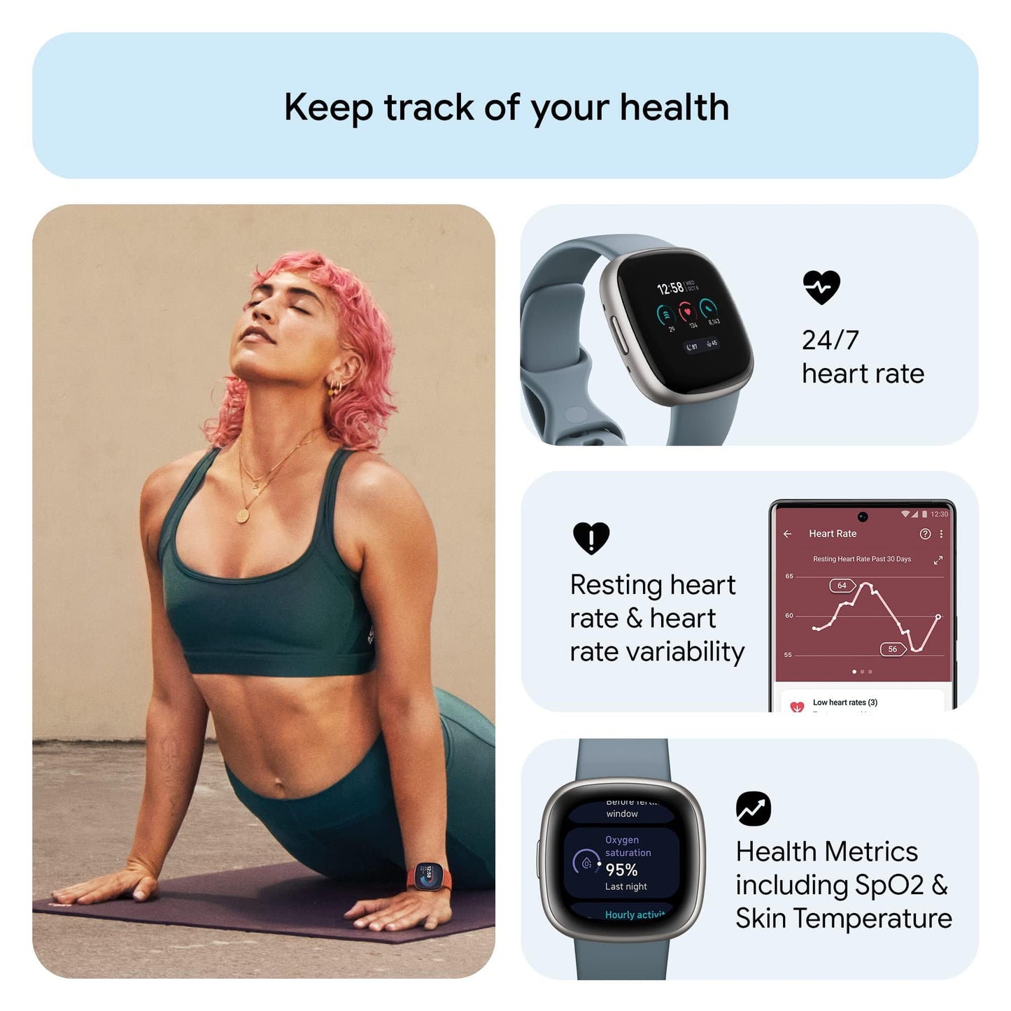 Fitbit Versa 4 Fitness Smartwatch with Daily Readiness, GPS, 24/7 Heart Rate, 40+ Exercise Modes, Sleep Tracking and more, Pink Sand/Copper Rose, One Size (S & L Bands Included)