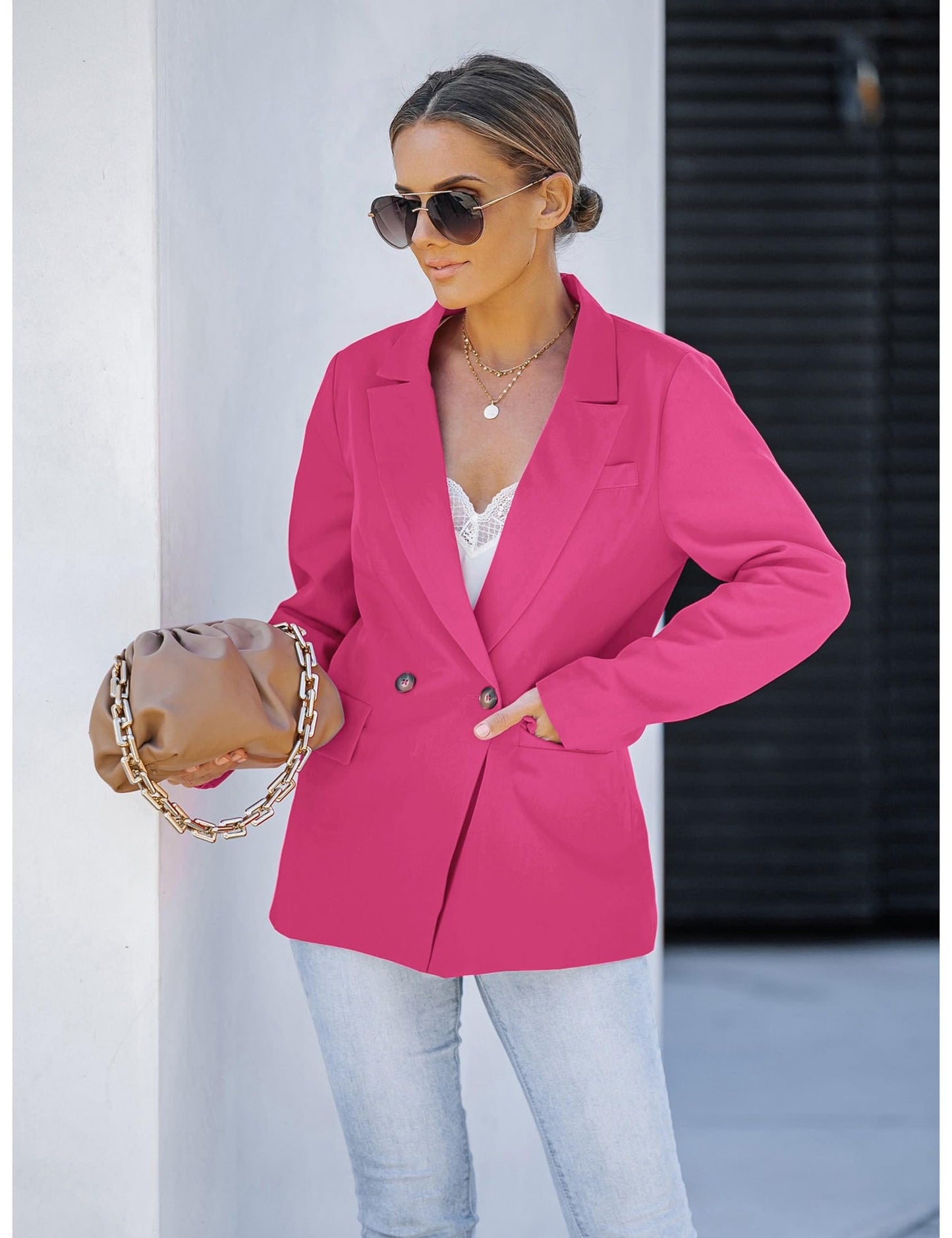 luvamia Blazer Chaquetas para mujer Trabajo Casual Oficina Manga Larga Moda Elegante Trajes de Negocios 