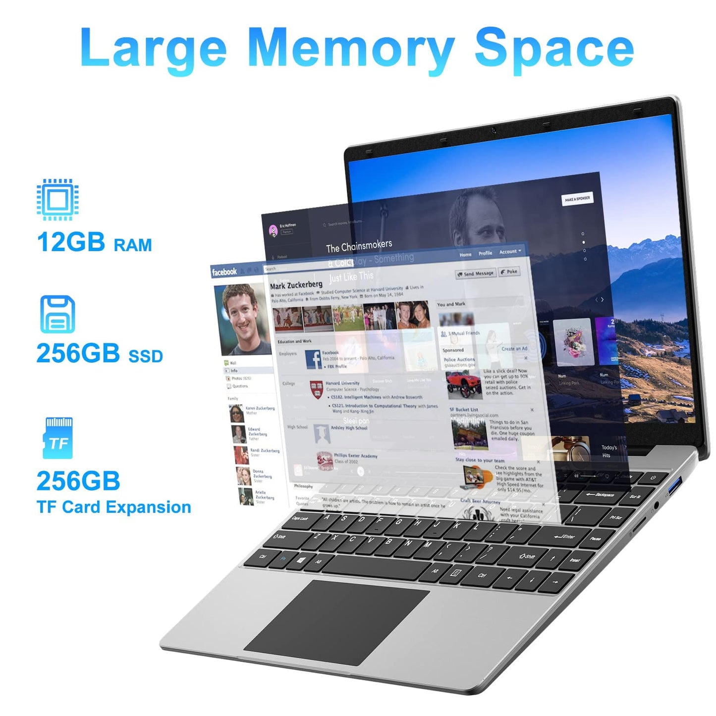 Computadora portátil jumper, 12GB DDR4 RAM 512GB SSD, pantalla IPS FHD de 14 pulgadas 1080p, procesador Intel Celeron de cuatro núcleos, gráficos UHD 600, Windows 11, parlantes estéreo duales, WiFi 5G, tipo C, cámara web. 