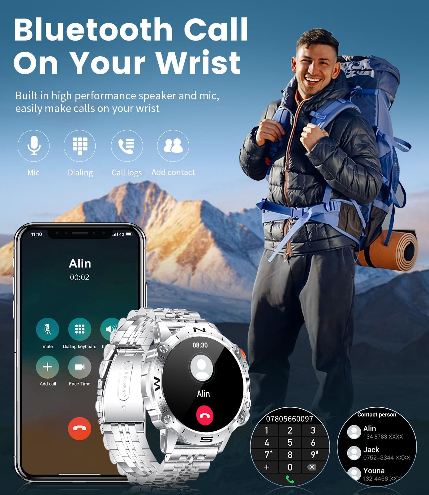 Military Smart Watch for Men(Answer/Dial Calls),1.43" AMOLED Always-on Display,Fitness Tracker 126+ Sports Modes/IP68/Heart Rate/Sleep/SpO2/Blood Pressure,Tactical Outdoor Rugged Watch for iOS Android