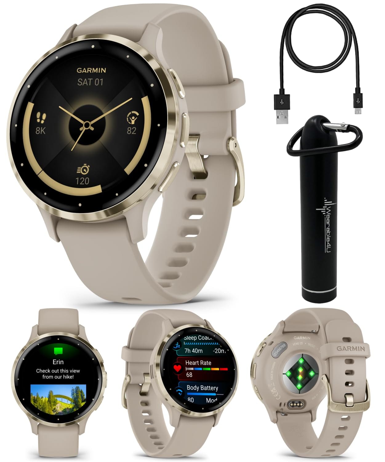 Wearable4U Garmin Venu 3: Silver Stainless Steel 45 mm Smartwatch|AMOLED 1.4" Display Up to 14 Days Battery Life | Multisport Men Watch - Whitestone | Advanced Health & Fitness Features Gift Bundle