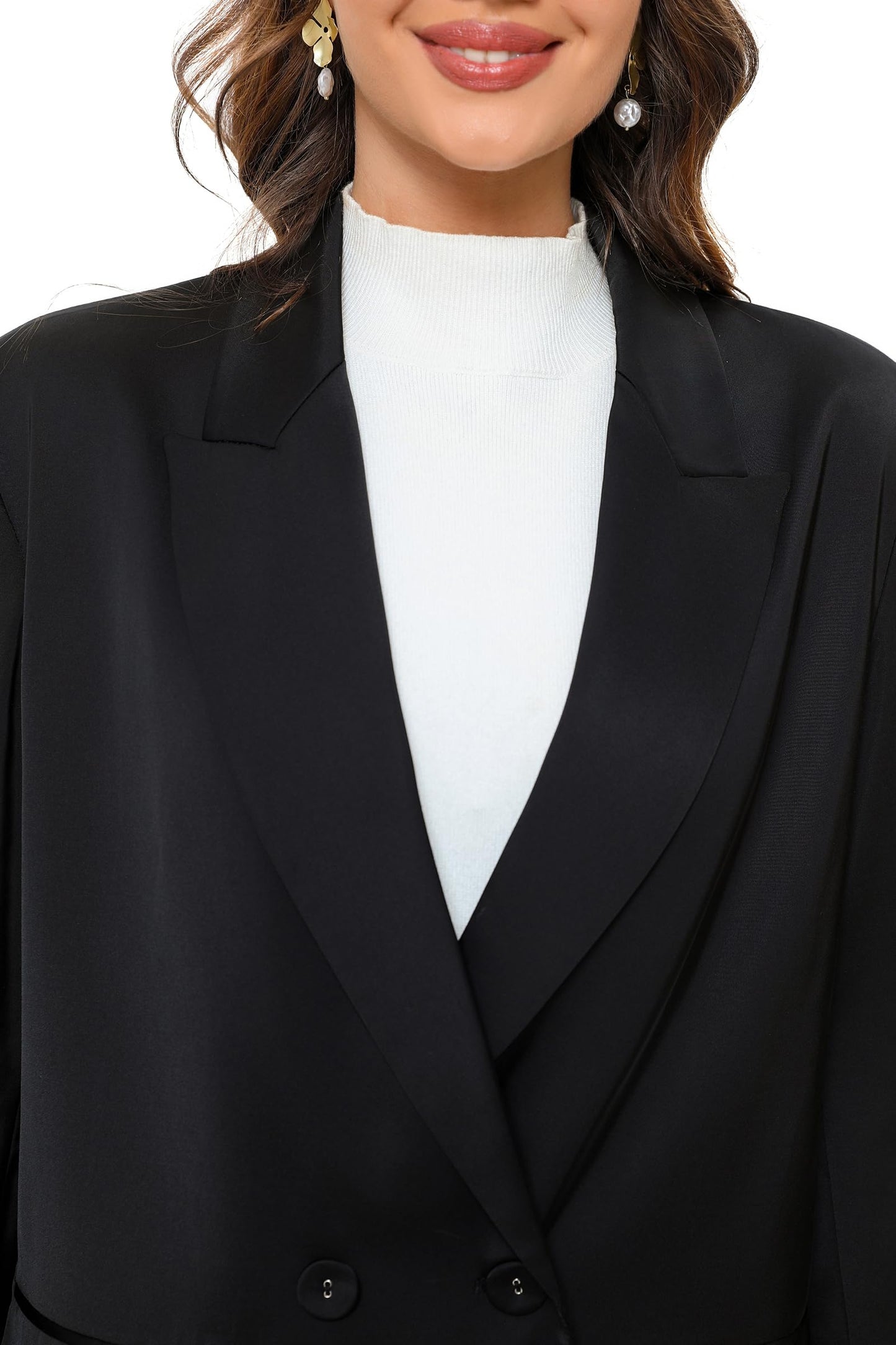 Women's Oversized Double-Breasted Suit Blazer Jacket Long Sleeve Casual Boyfriend Style Work Office Blazer with Pockets