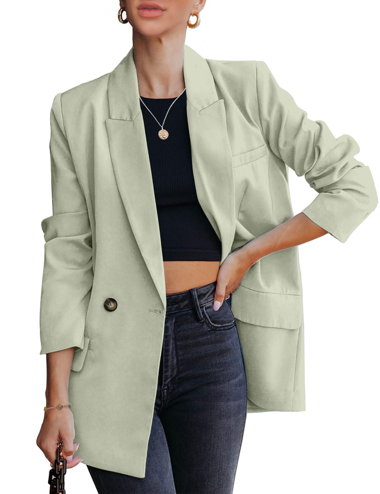 luvamia Blazer veste pour femme travail décontracté bureau à manches longues mode habillé tenue d'affaires 