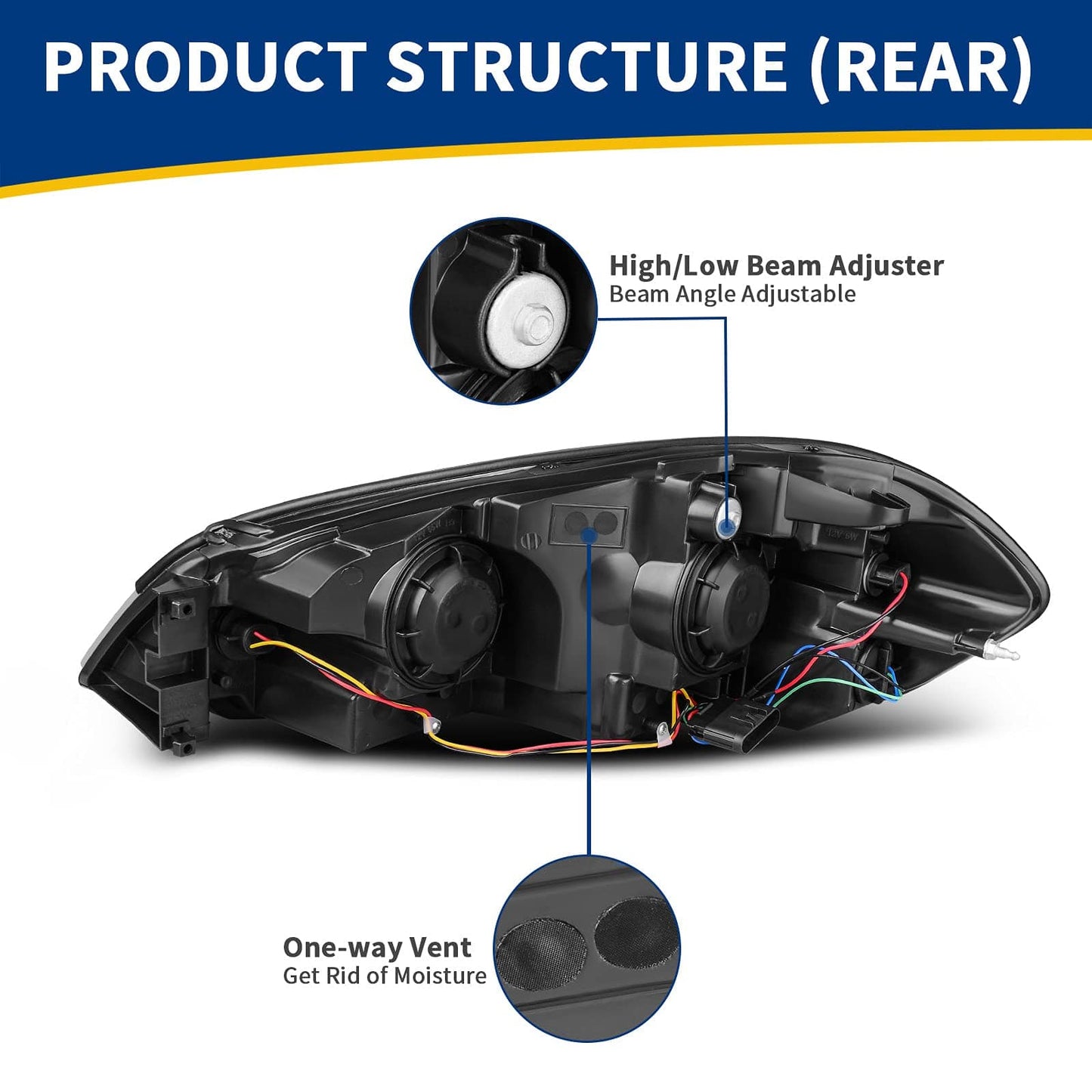 AUTOSAVER88 Phare de rechange compatible avec Chevy Impala 06 07 Chevy Monte Carlo 2006-2013, phare de rechange, boîtier chromé, réflecteur ambre, lentille transparente 