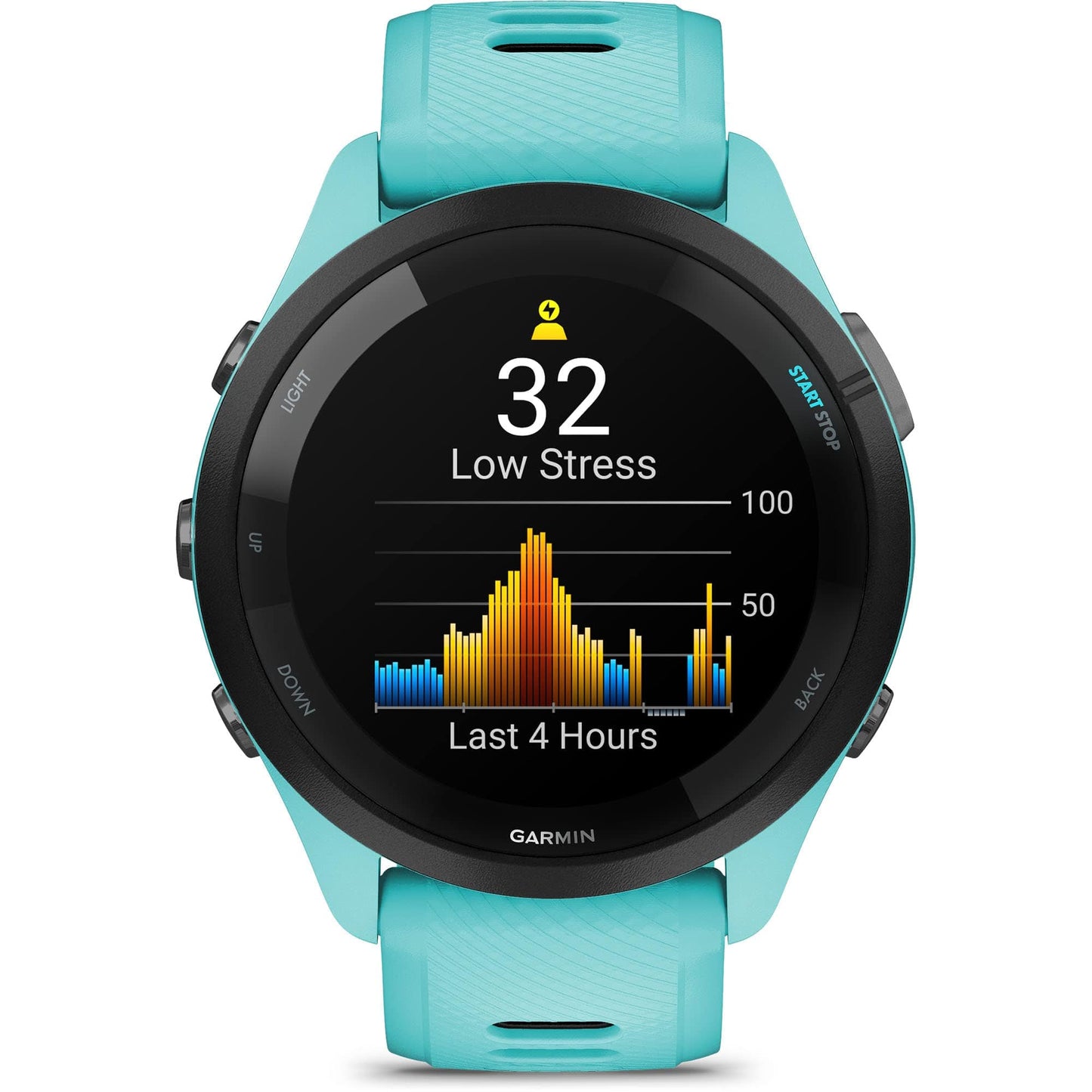 Reloj inteligente para correr Garmin Forerunner 265, pantalla AMOLED colorida, métricas de entrenamiento e información de recuperación, Whitestone y Tidal Blue 