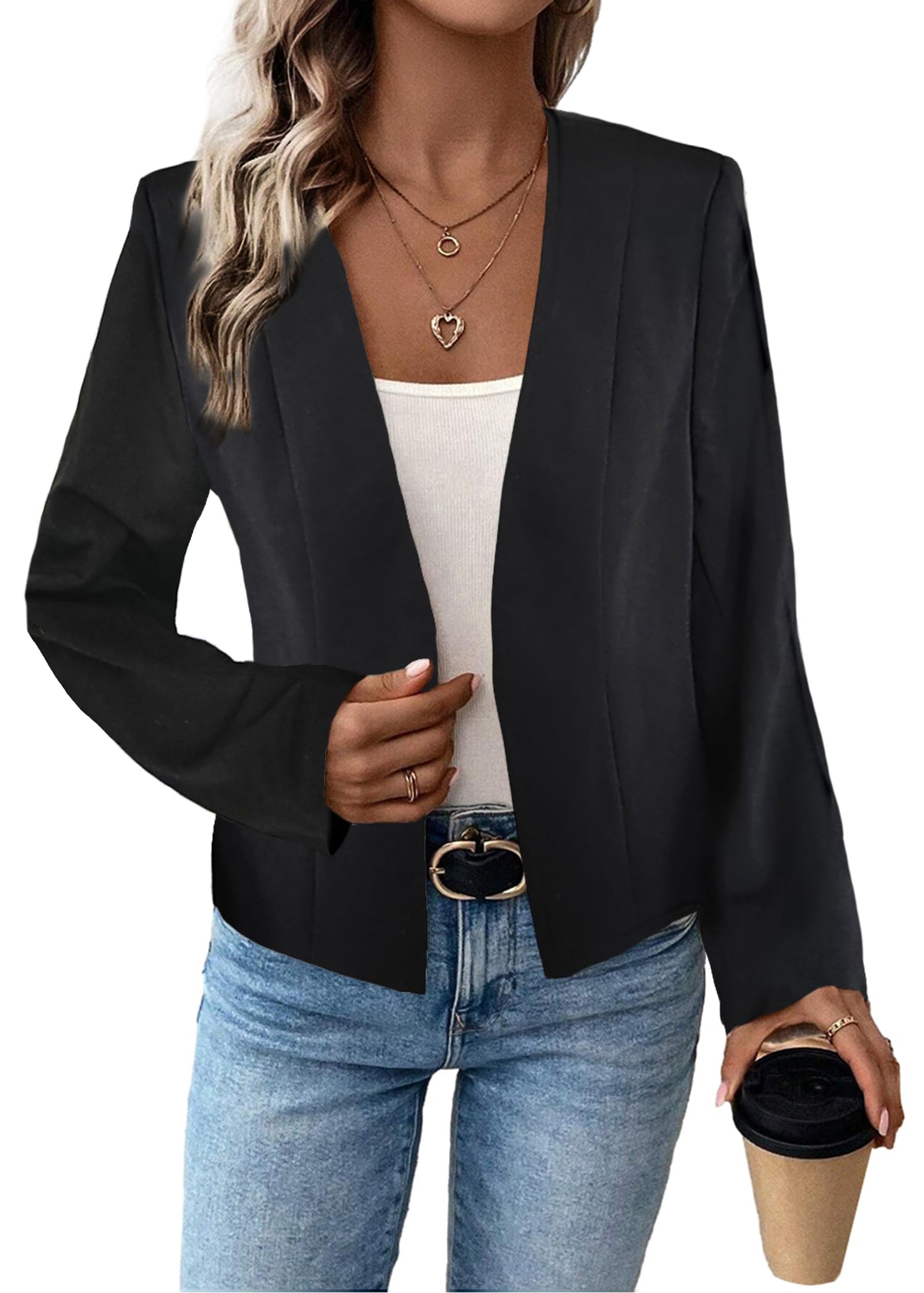 Mina Self 2024 Summer Cropped Collarless Blazer Lightweight Fully Lined Open Front Elegant Petite Work Office Jackets