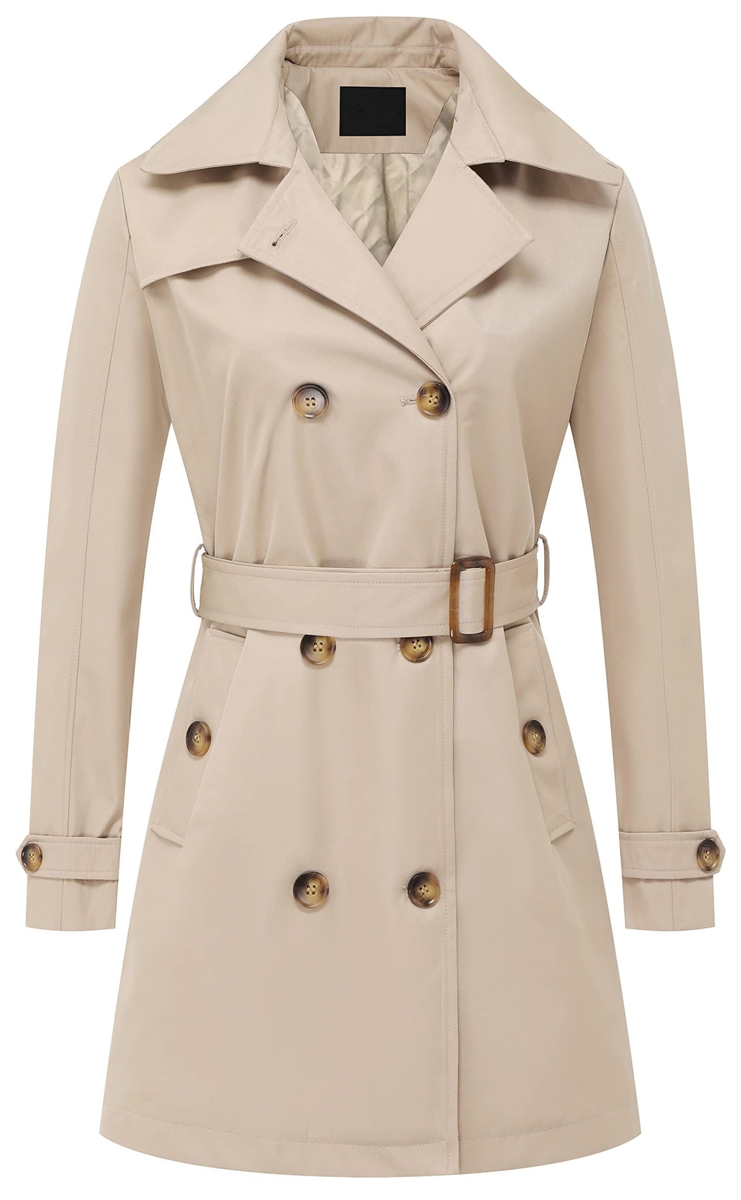 Chrisuno Trench-coat mi-long à double boutonnage pour femme avec ceinture et capuche amovible 