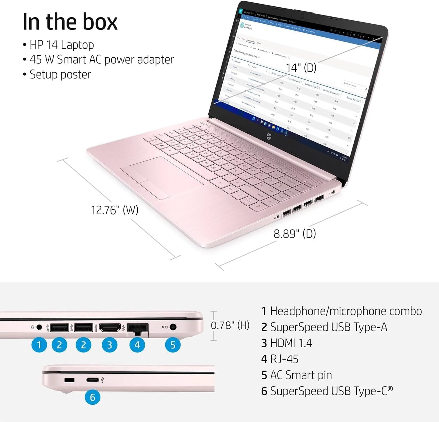 HP Portable Laptop (Include 1 Year Microsoft 365), 14’’ HD Display, 8GB RAM, 64GB eMMC, Intel Quad-Core N4120, Student and Business, Webcam, HDMI, Wi-Fi, RJ-45, Windows 11 Home, Pink Xpress