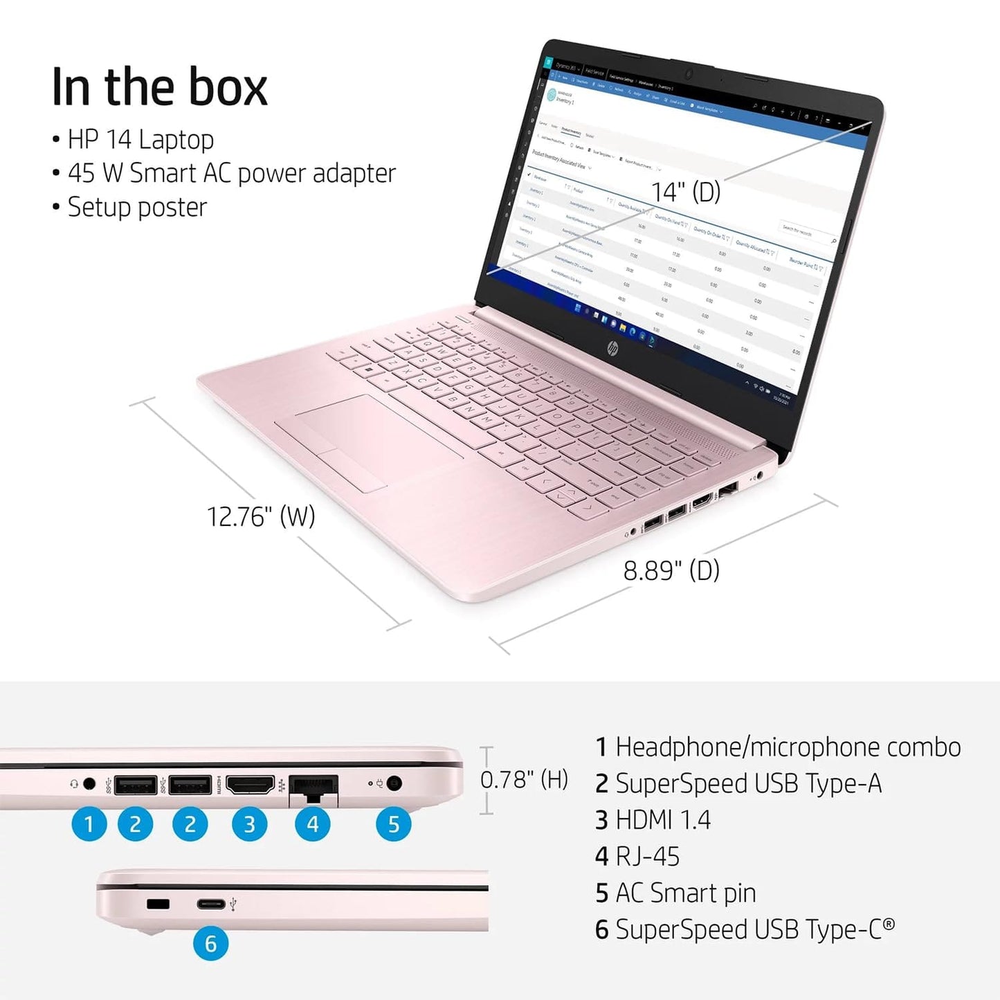 Ordinateur portable HP, étudiant et professionnel, écran HD 14", Intel Quad-Core N4120, 16 Go de RAM DDR4, 64 Go eMMC, 1 an Office 365, webcam, RJ-45, HDMI, Wi-Fi, Windows 11 Famille, Argent 