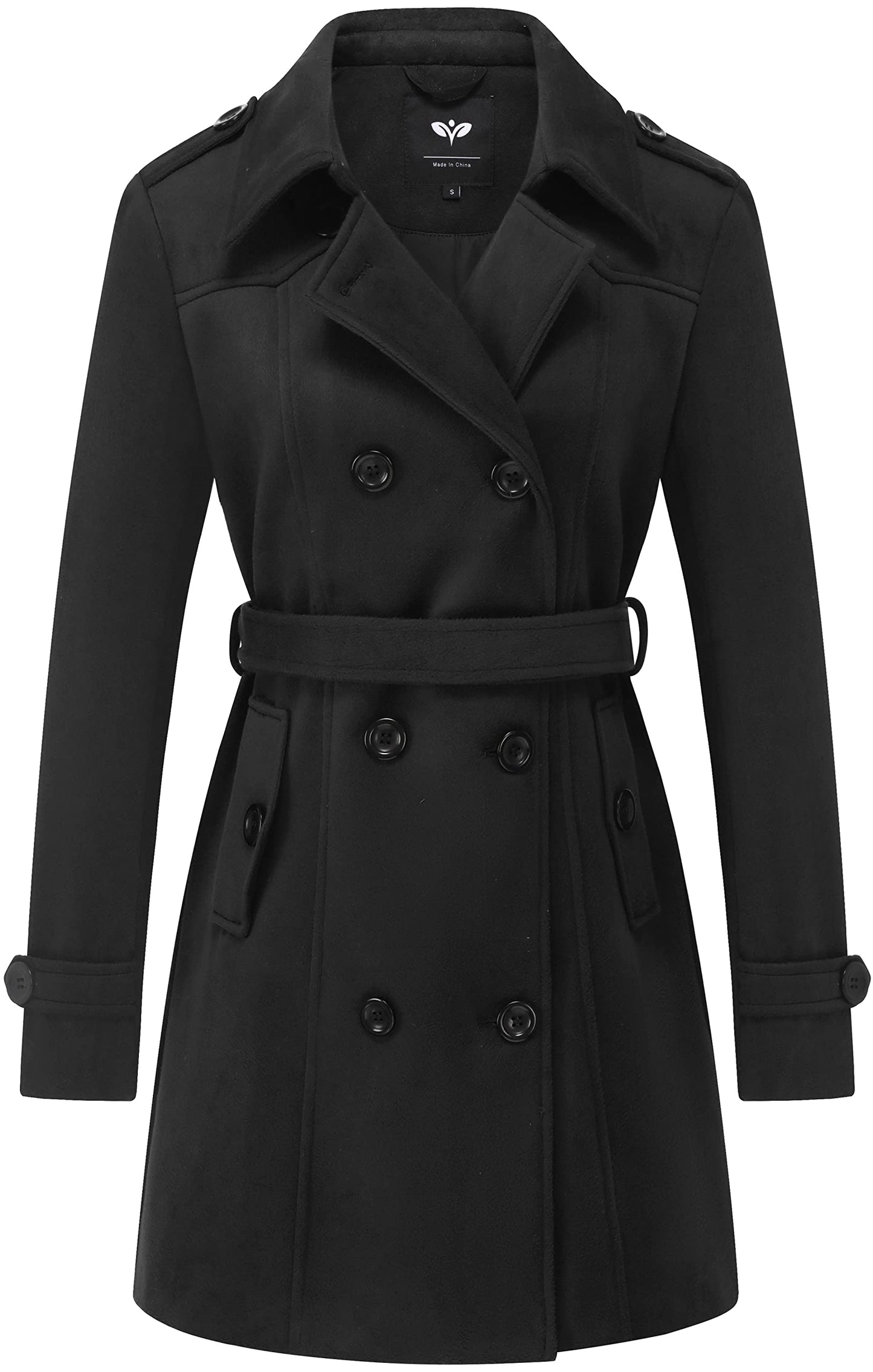 GGleaf Women's Classic Double Breasted Pea Coat Winter Mid-Long Slim Trench Coat with Belt