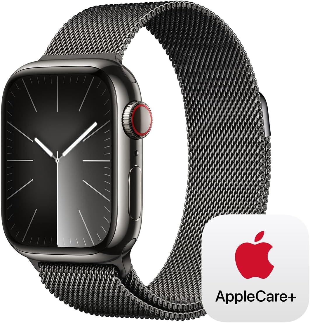 Apple Watch Series 9 [GPS + Cellular 45 mm] Smartwatch con caja de acero inoxidable dorada y correa milanesa dorada. Monitor de actividad física, aplicaciones de ECG y oxígeno en sangre, pantalla Retina siempre activa 