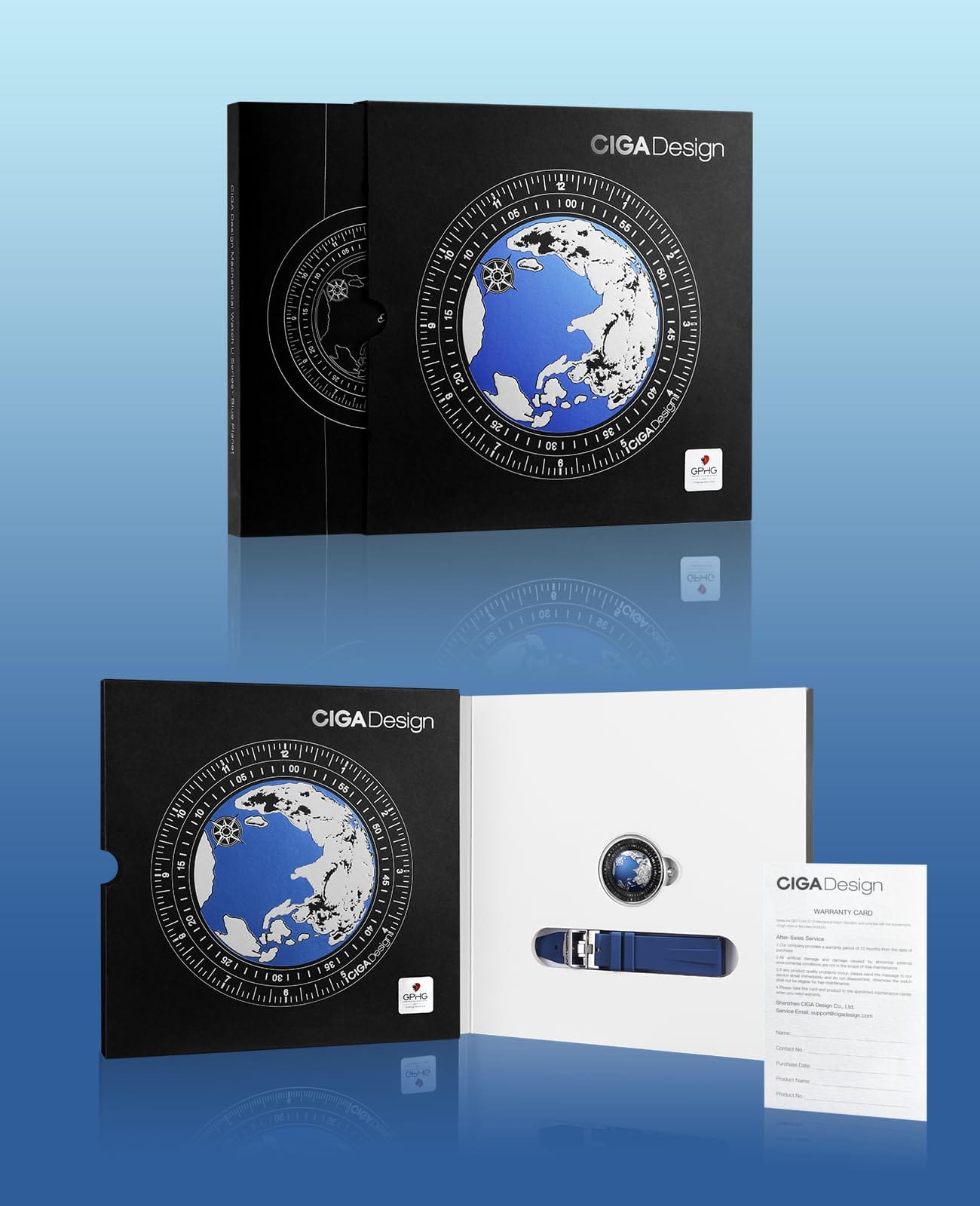 CIGA Design Reloj mecánico automático Serie Blue Planet U Caja de acero inoxidable/titanio/cerámica Cristal de zafiro Caucho fluorado/Correa de cerámica Relojes Regalos para hombres y mujeres 