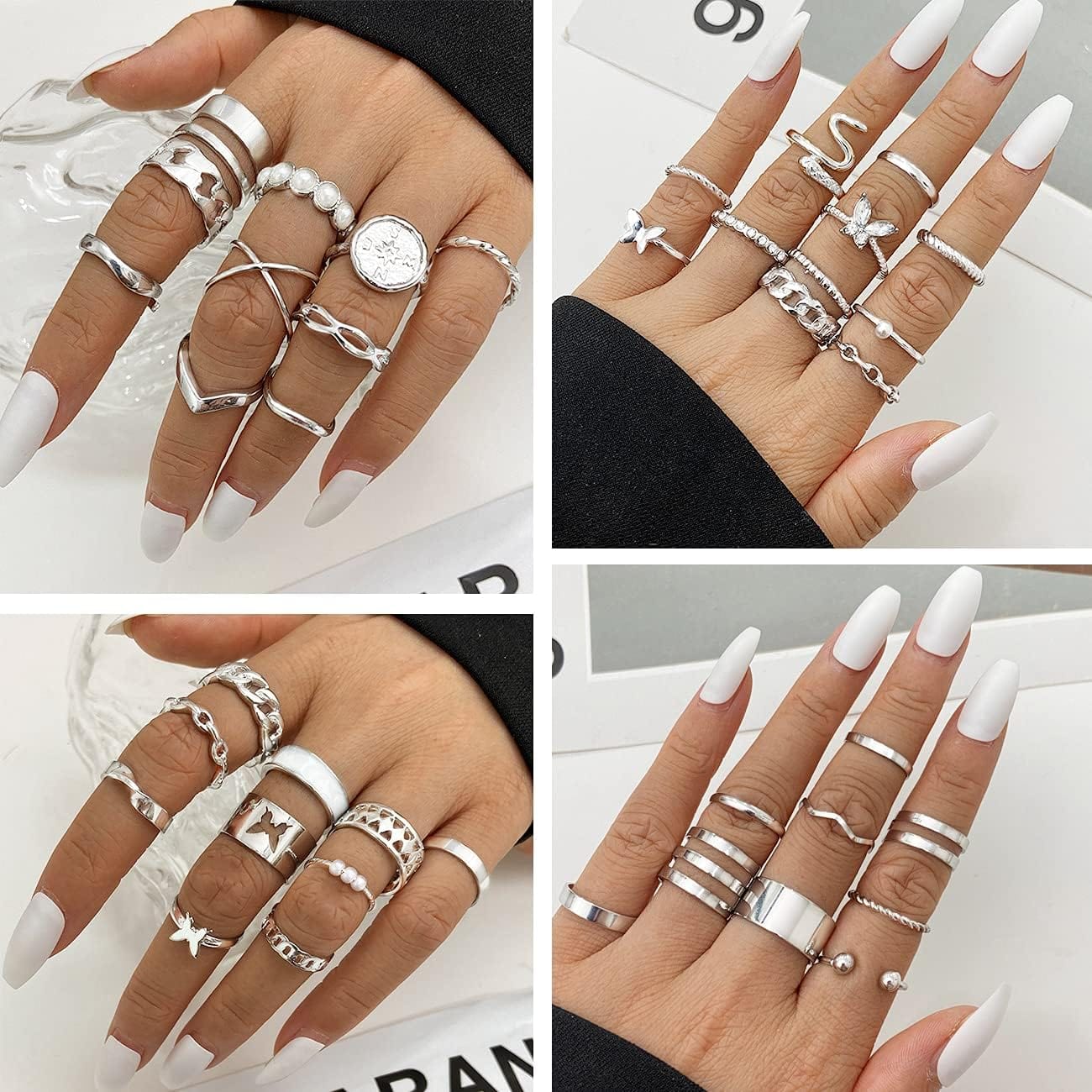 iF YOU 30 Pcs Gold Knuckle Rings Set for Women Girls, Boho Butterfly Snake Stackable Finger Rings, Silver Midi Rings Pack Xpress