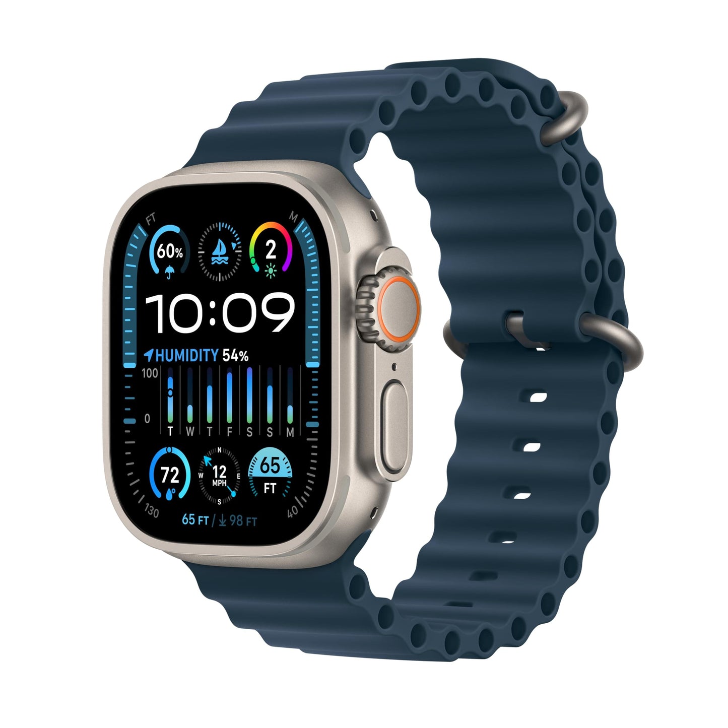 Montre intelligente Apple Watch Ultra 2 [GPS + Cellular 49 mm] avec boîtier en titane robuste et bracelet océan blanc. Tracker d'activité, GPS de précision, bouton d'action, durée de vie de la batterie extra longue, écran Retina lumineux 