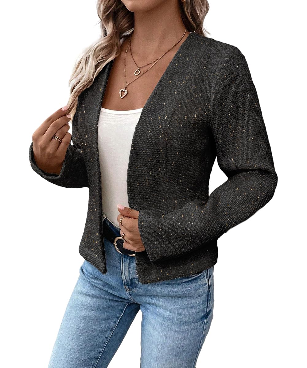 Mina Self 2024 Summer Cropped Collarless Blazer Lightweight Fully Lined Open Front Elegant Petite Work Office Jackets