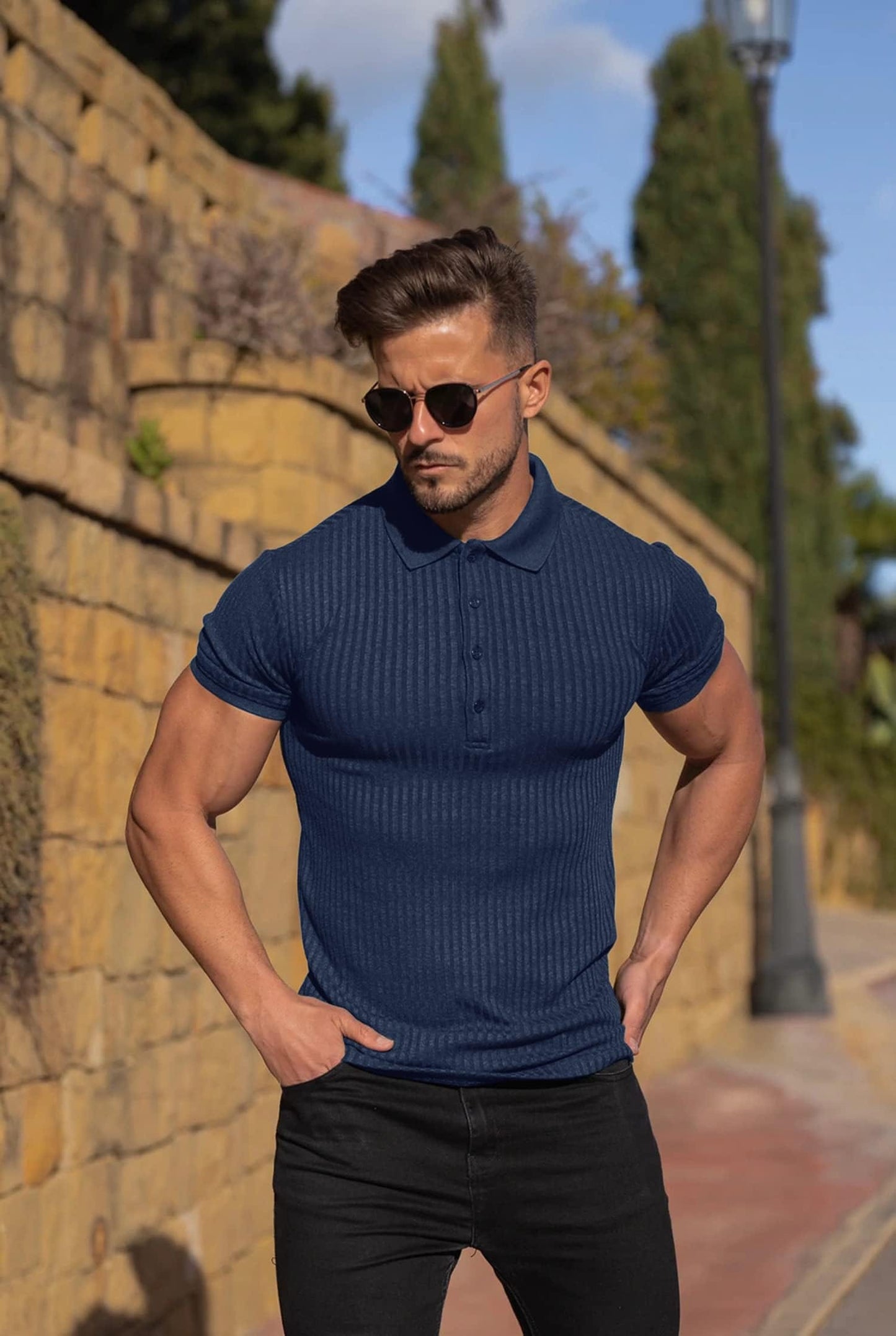 Muscle Polo Shirts for Men Slim Fit Short Sleeve Golf Shirts Men Dry Fit Shirts Casual Stylish Clothes