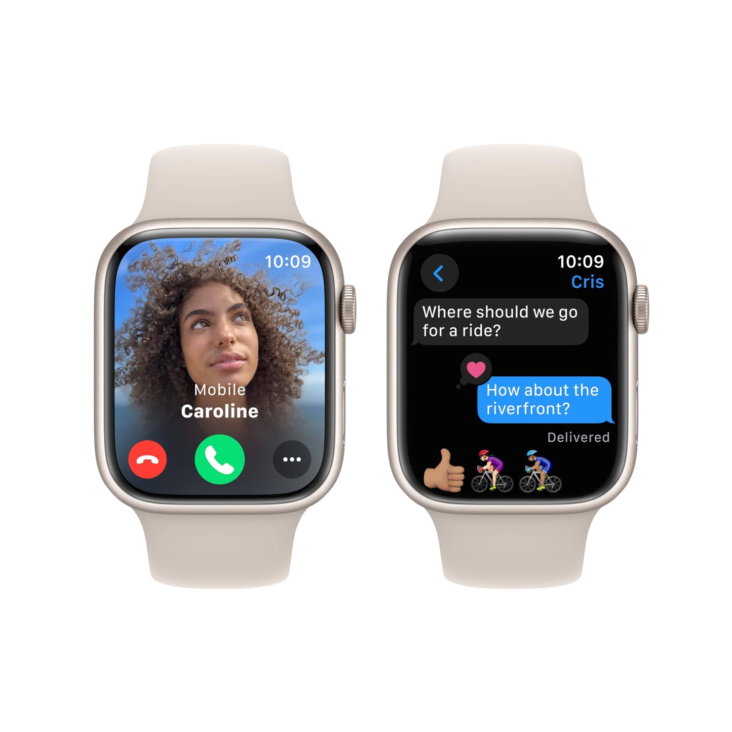 Montre intelligente Apple Watch Series 9 [GPS 45 mm] avec boîtier en aluminium Starlight et bracelet sport Starlight M/L. Tracker d'activité, applications ECG, écran Retina toujours actif, résistant à l'eau 