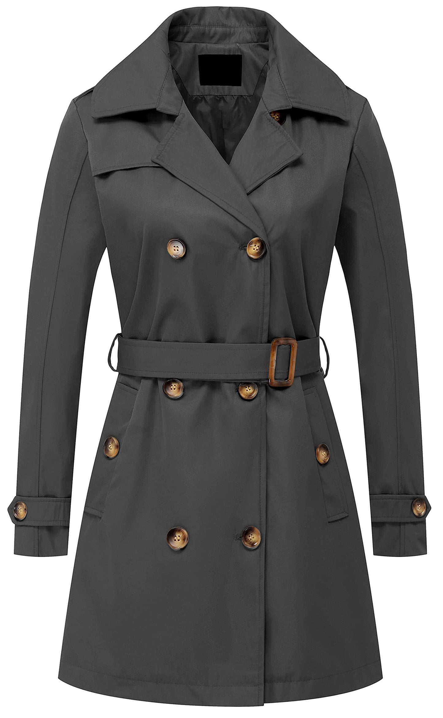 Chrisuno Trench-coat mi-long à double boutonnage pour femme avec ceinture et capuche amovible 