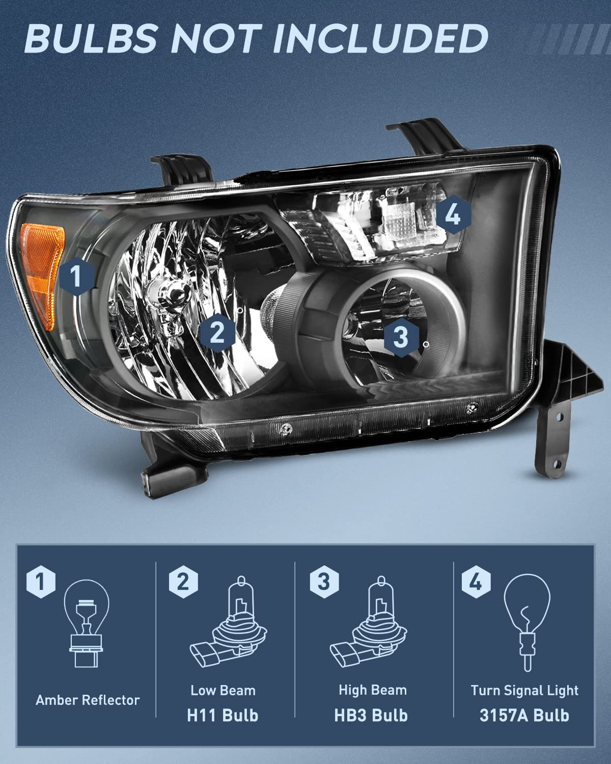 Nilight Conjunto de faros delanteros para Toyota Tundra 2007 2008 2009 2010 2011 2012 2013 Sequoia 2008-2017, carcasa cromada, reflector ámbar, lado del conductor y del pasajero, 2 años de garantía 