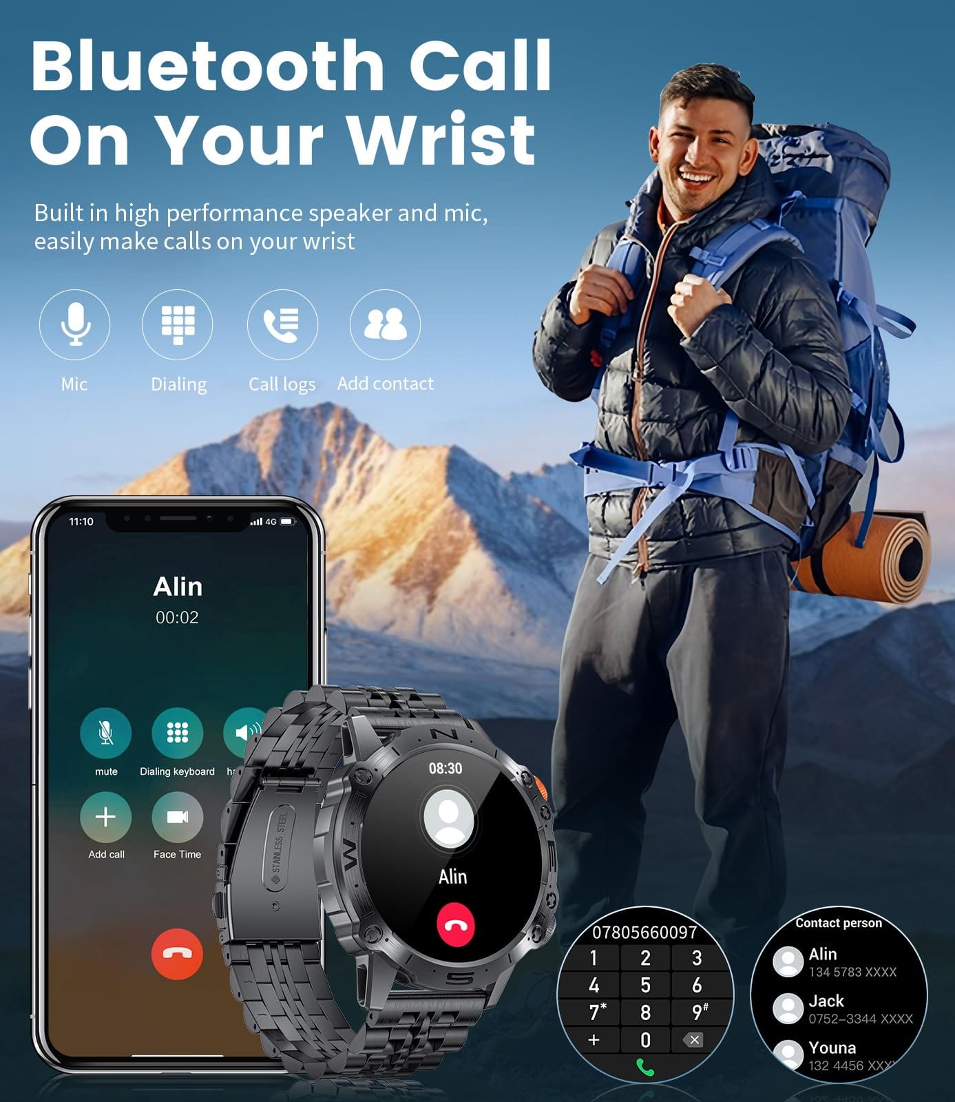 Military Smart Watch for Men(Answer/Dial Calls),1.43" AMOLED Always-on Display,Fitness Tracker 126+ Sports Modes/IP68/Heart Rate/Sleep/SpO2/Blood Pressure,Tactical Outdoor Rugged Watch for iOS Android