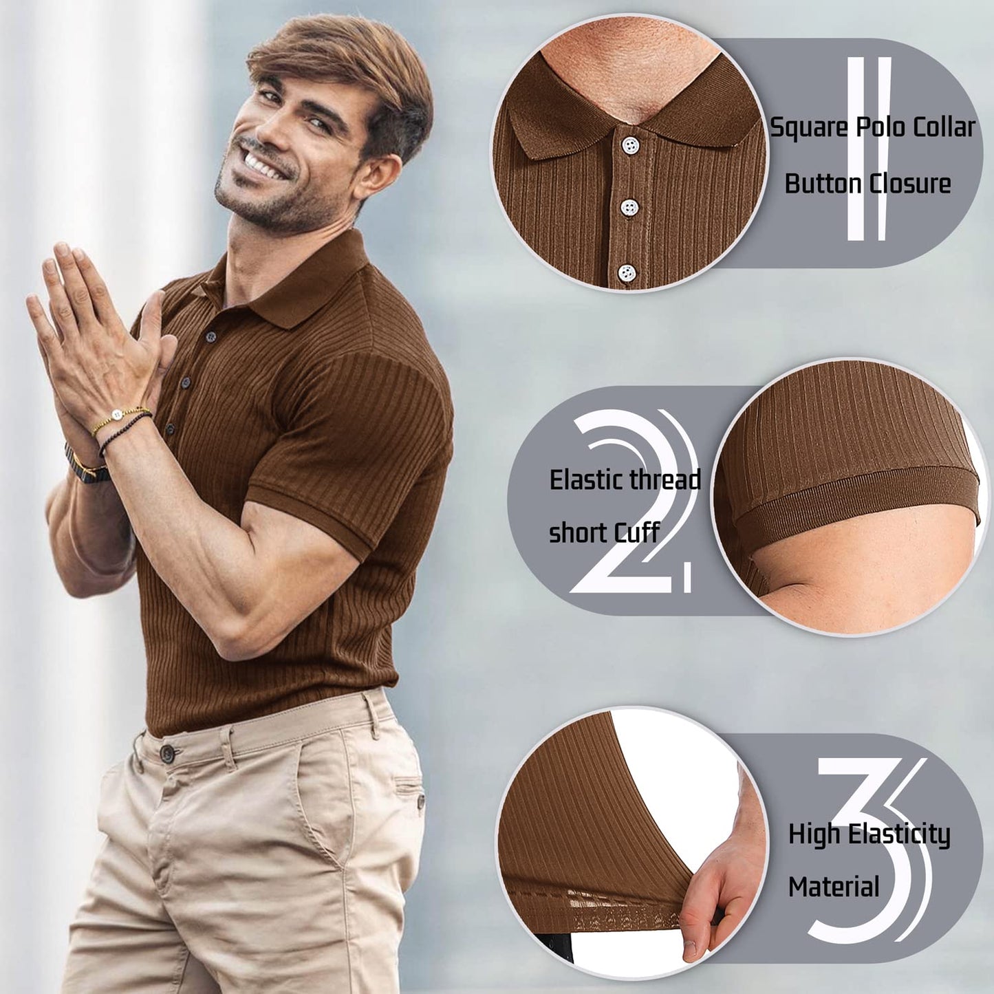 Muscle Polo Shirts for Men Slim Fit Short Sleeve Golf Shirts Men Dry Fit Shirts Casual Stylish Clothes