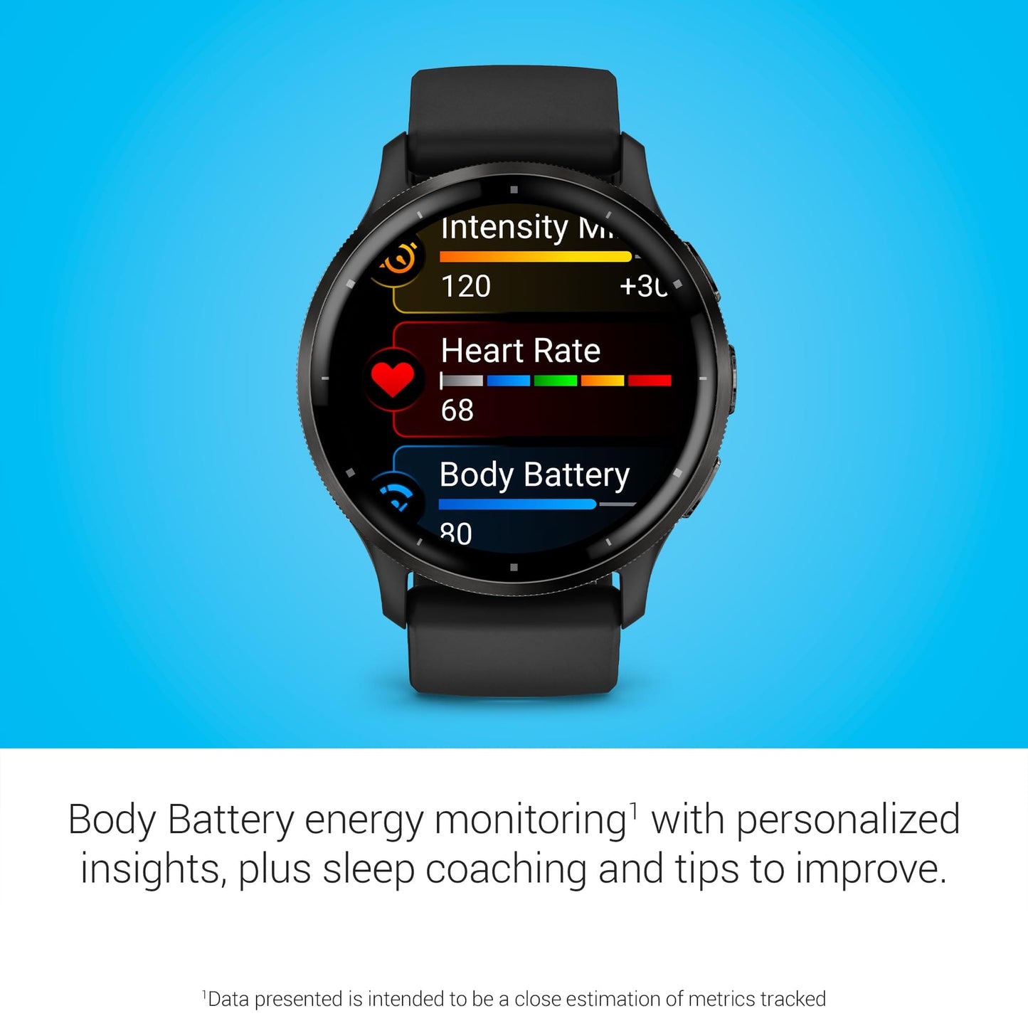 Garmin Venu 3, montre intelligente GPS avec écran AMOLED, noir | Fonctionnalités avancées de santé et de remise en forme, autonomie de la batterie jusqu'à 14 jours, surveillance de l'énergie de la batterie corporelle avec Signature Power Bundle 