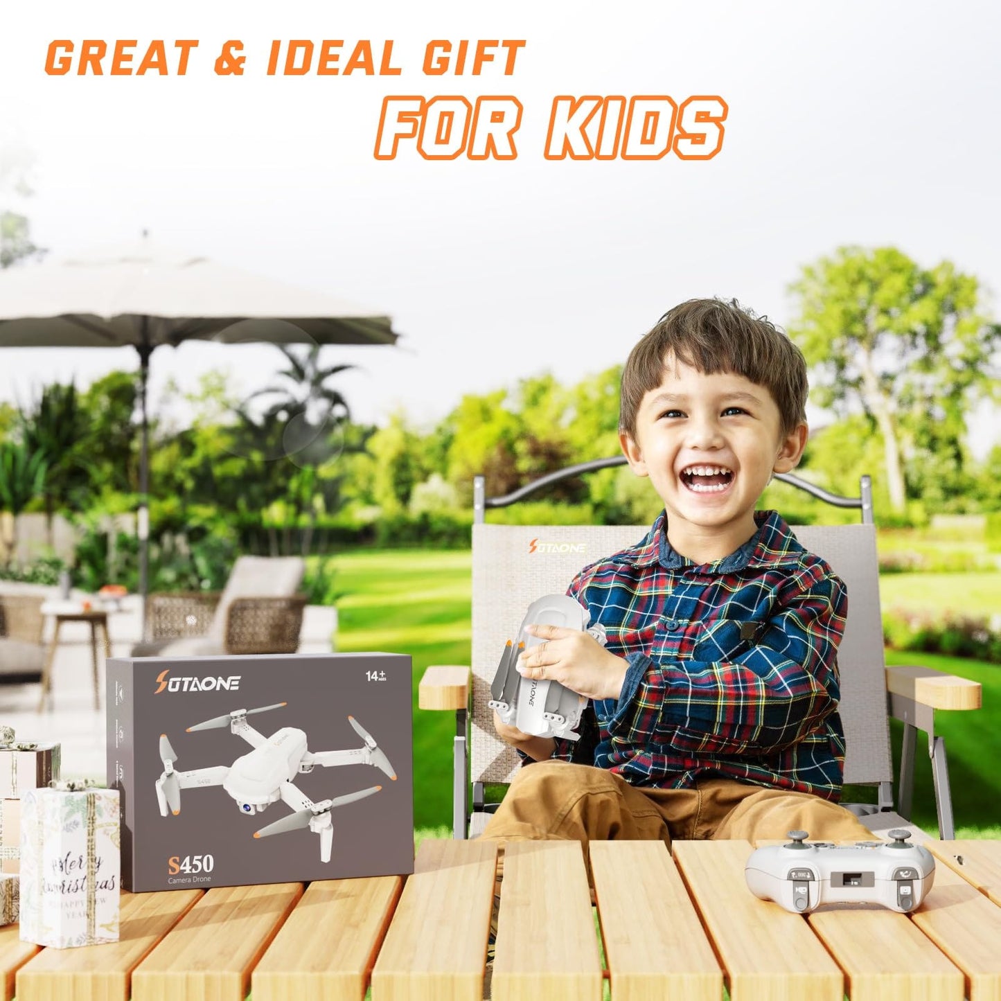 S450 Drone with Camera for Adults, 1080P HD FPV Drones for Kids with One Key Take Off/Land, Altitude Hold, Mini Foldable Drone with 2 Batteries, RC Quadcopter Toys Gifts for Beginners