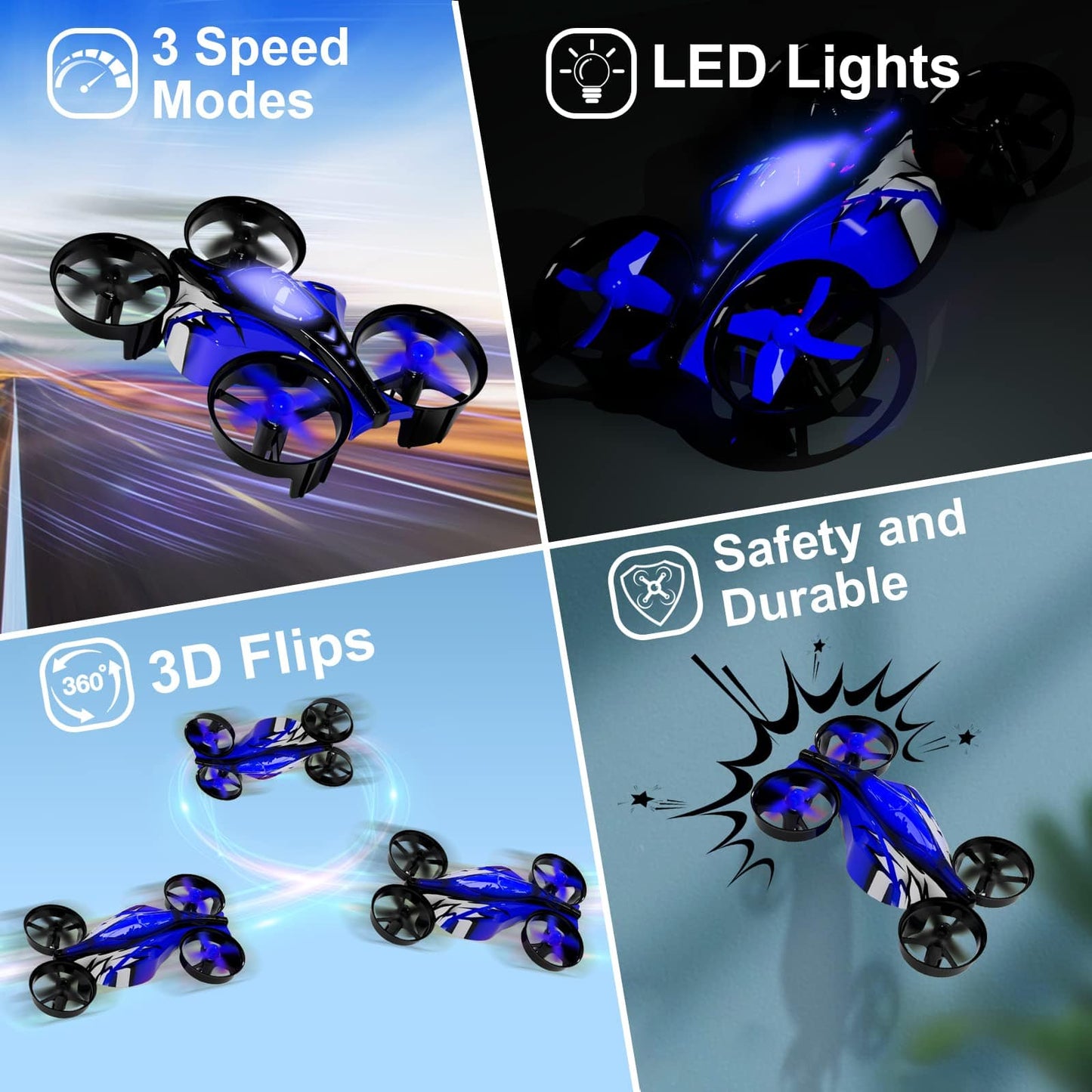 Mini drones 2 en 1 para niños con control remoto, modo tierra o modo vuelo, luces LED, desplazamiento automático, giro 3D, modo sin cabeza y 2 baterías, juguetes regalos para niños y niñas (rosa puerto) 