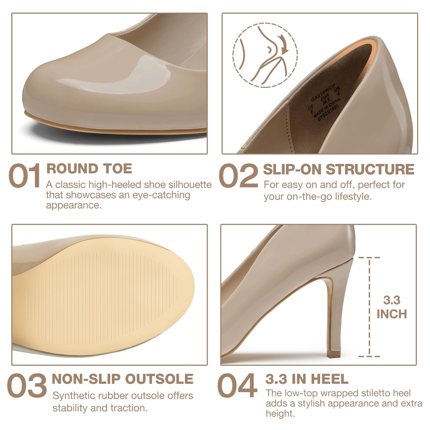 Women's Round Toe Comfortable Stiletto Heels Closed Toe Dress Pumps Shoes for Wedding Work Office Business