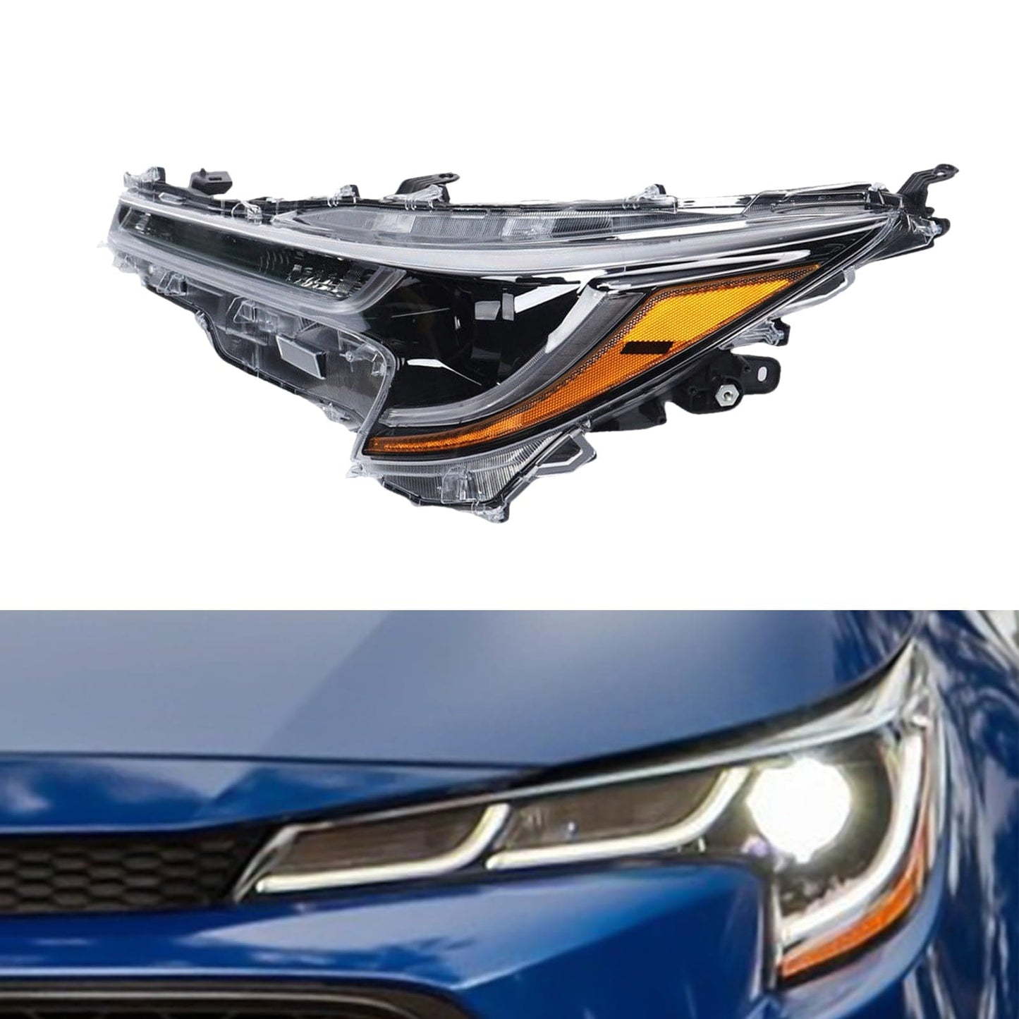 Par de faros delanteros LED lado derecho del pasajero+lado izquierdo del conductor compatible con Toyota Corolla L LE 2020 2021 faros delanteros LED TO2503286 (par) 