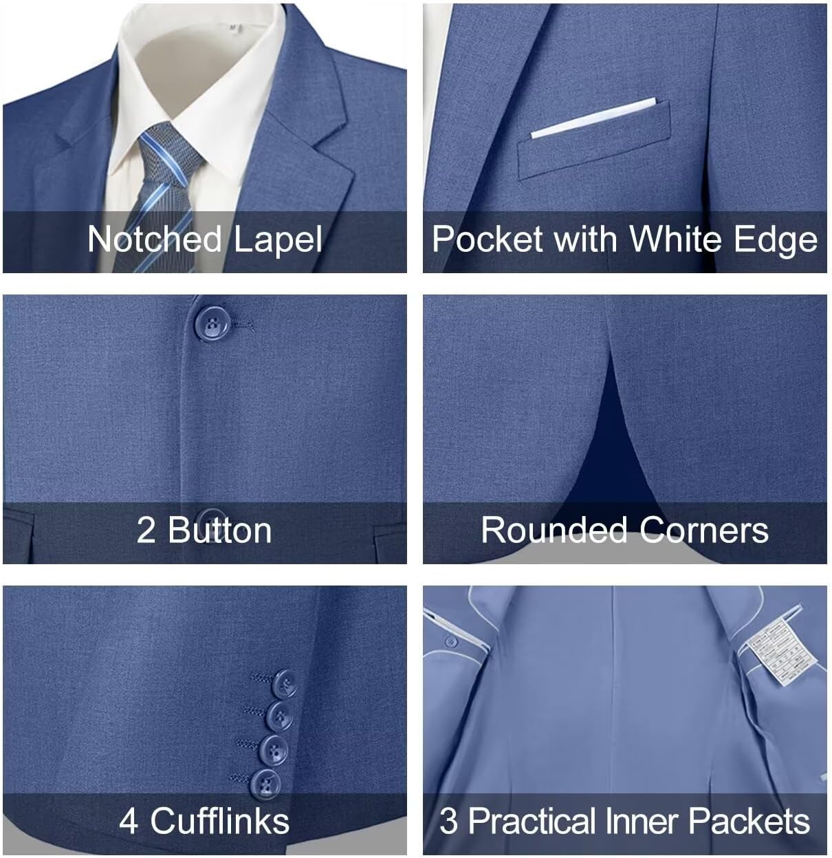 Mens Slim Fit 2 Piece Suit Two Button Notched Lapel Solid Suit Jacket Pants Set Tuxedo for Prom