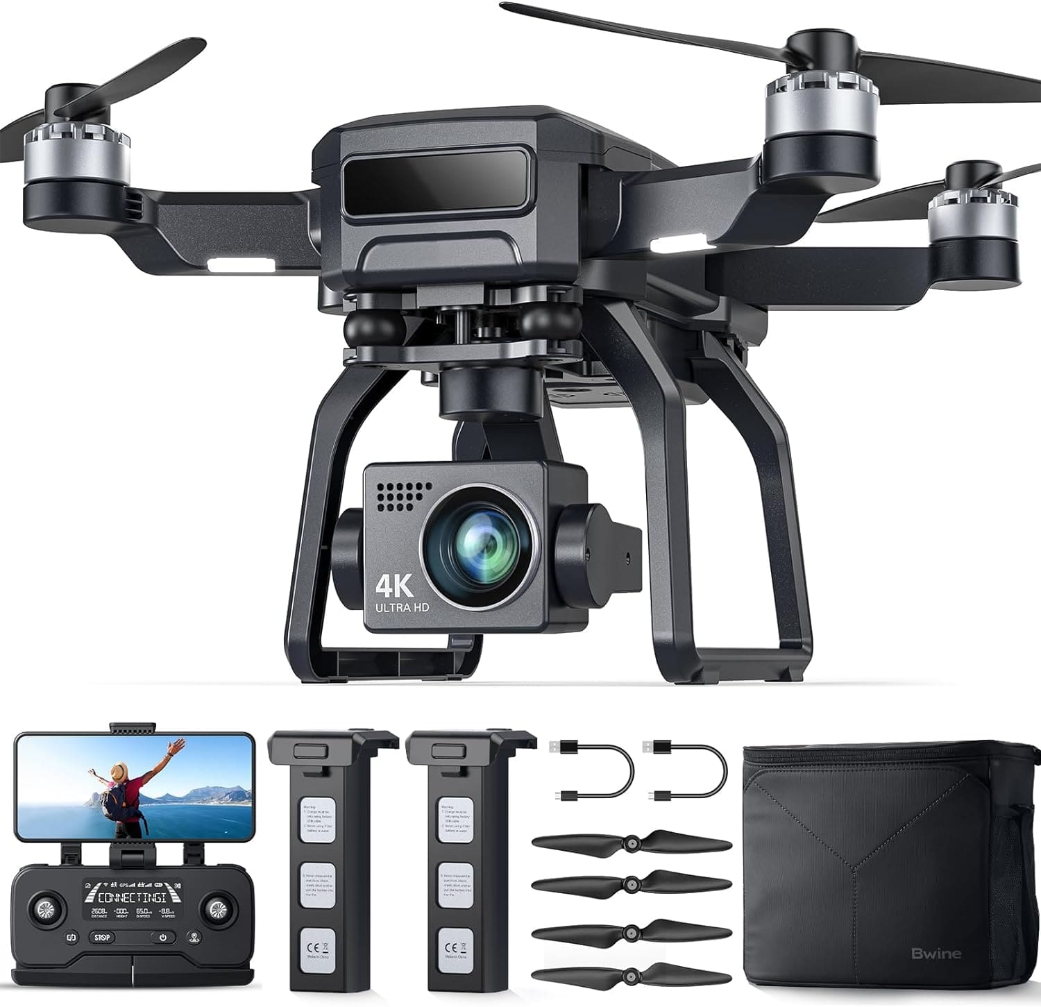 Drone Bwine F7GPS avec caméra 4K pour adultes, cardan 3 axes, vision nocturne, portée de transmission de 10 000 pieds, conformité FAA, temps de vol de 50 minutes avec 2 batteries, retour automatique GPS + suivez-moi + mode débutant 