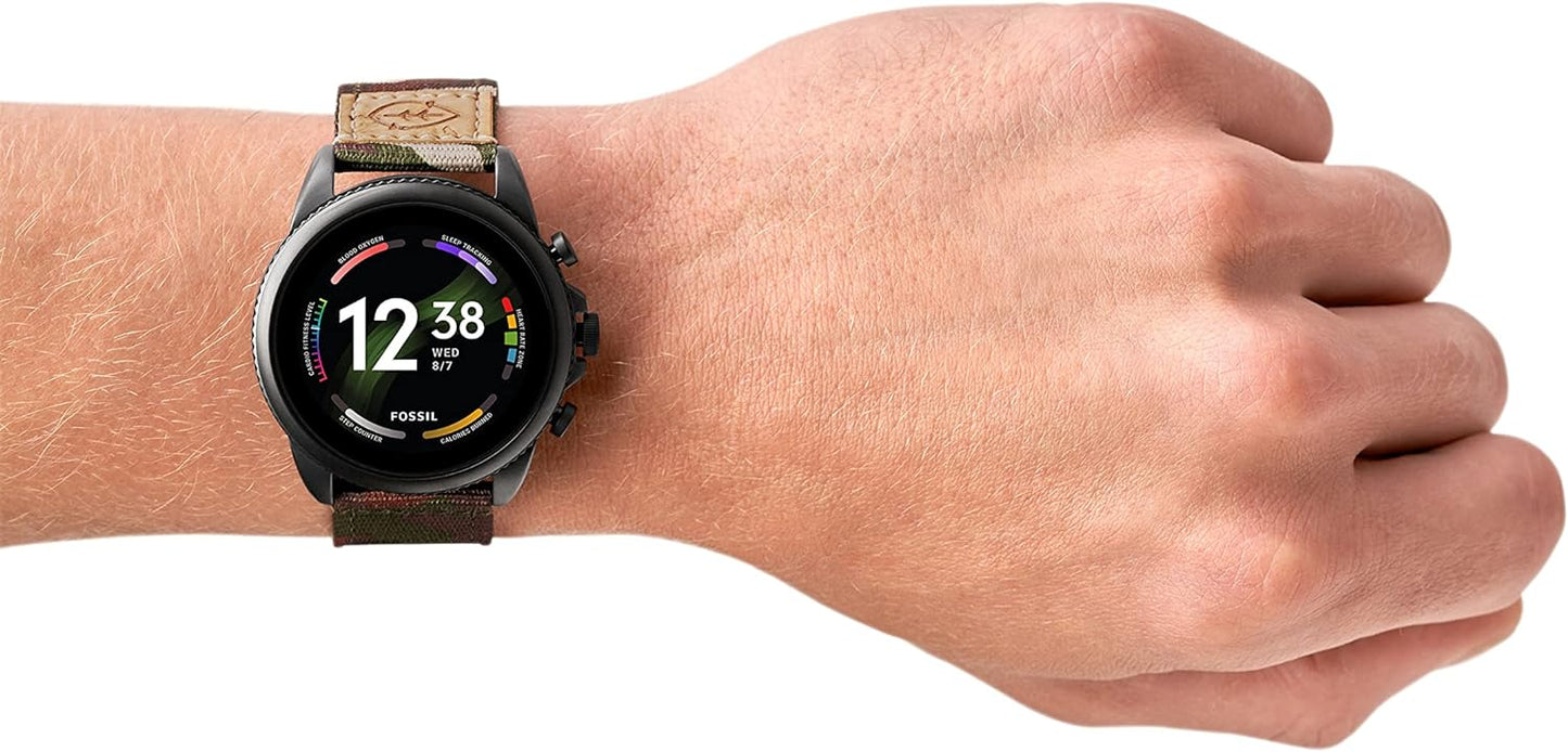 Fossil Gen 6 Reloj inteligente con pantalla táctil de 44 mm para hombres con Alexa incorporado, rastreador de ejercicios, rastreador de actividad, rastreador de sueño, GPS, altavoz, control de música, notificaciones de teléfonos inteligentes