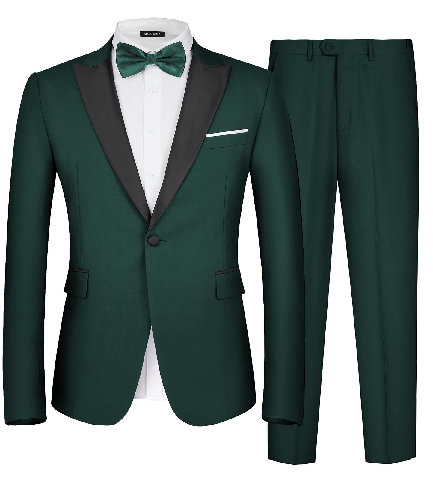 MAGE MALE Men's 2 Piece Suit One Button Slim Fit Formal Wedding Prom Tuxedo Suits Blazer Pants with Bow Tie Set