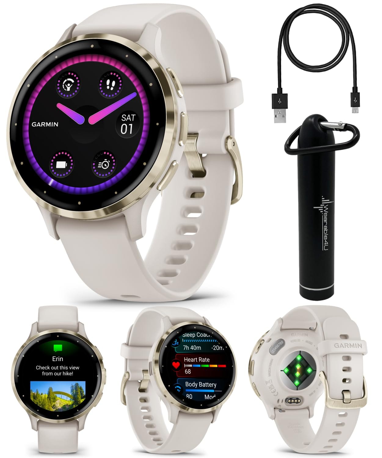 Wearable4U Garmin Venu 3: Silver Stainless Steel 45 mm Smartwatch|AMOLED 1.4" Display Up to 14 Days Battery Life | Multisport Men Watch - Whitestone | Advanced Health & Fitness Features Gift Bundle