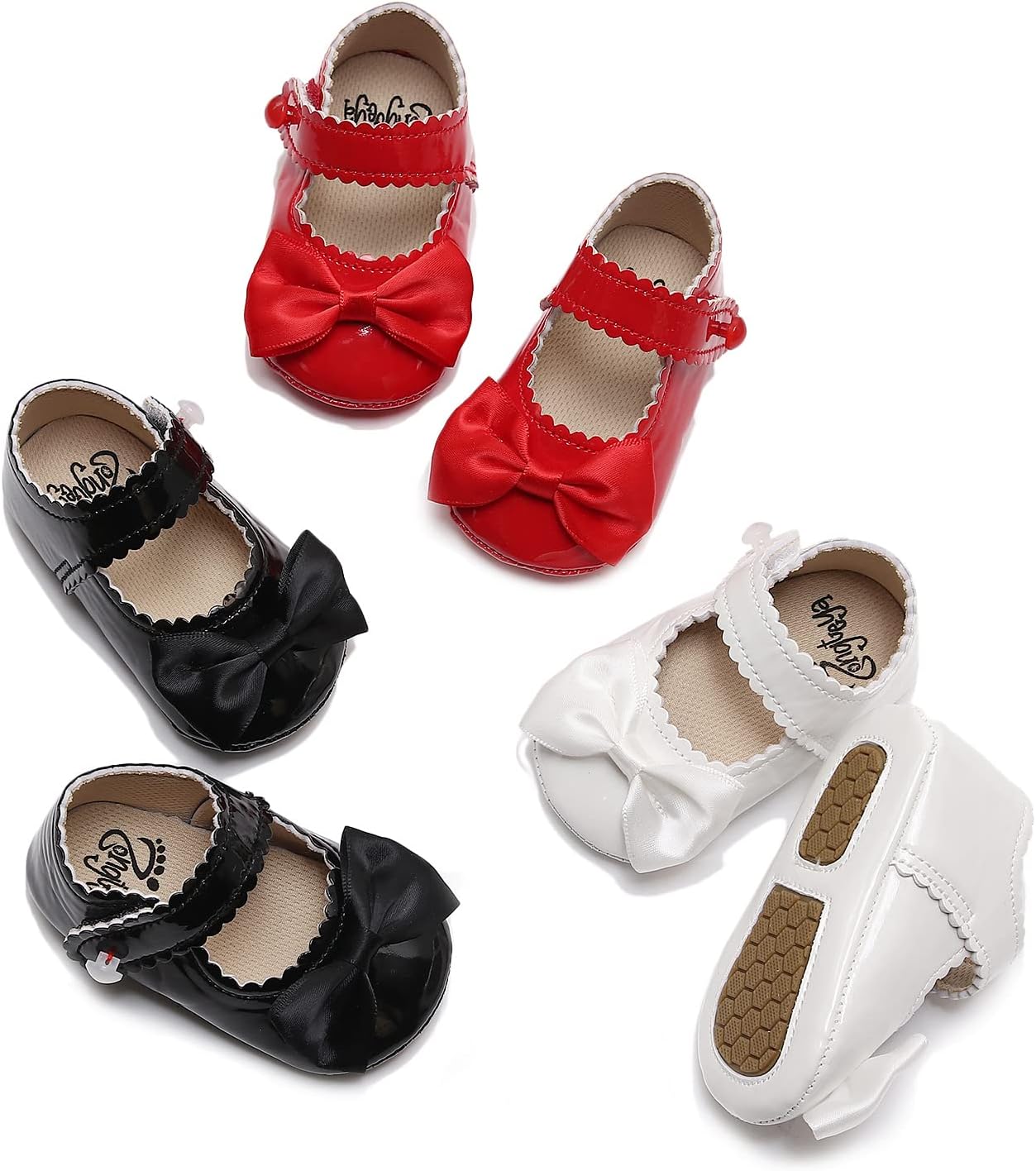 HONGTEYA Infant Baby Girls Mary Jane Flats Non Slip for Toddler First Walkers Soft Sole PU Leather Crib Shoes Sneaker Wedding Party Christmas Princess Dress Shoes Baby Moccasins Girls Xpress