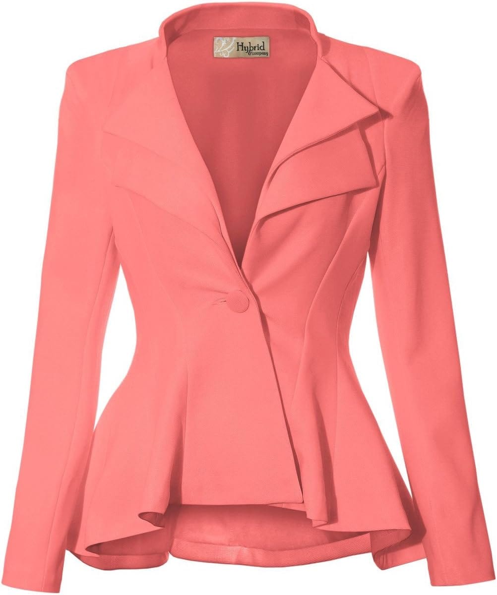 Hybrid &amp; Company - Blazer cómodo para mujer, estilo informal, para trabajo, oficina, doble muesca, solapa afilada, hombrera, con un solo botón