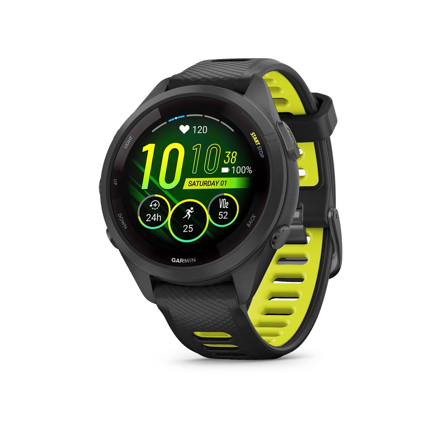 Montre intelligente de course Garmin Forerunner 265, écran AMOLED coloré, mesures d'entraînement et informations de récupération, pierre blanche et bleu marée 