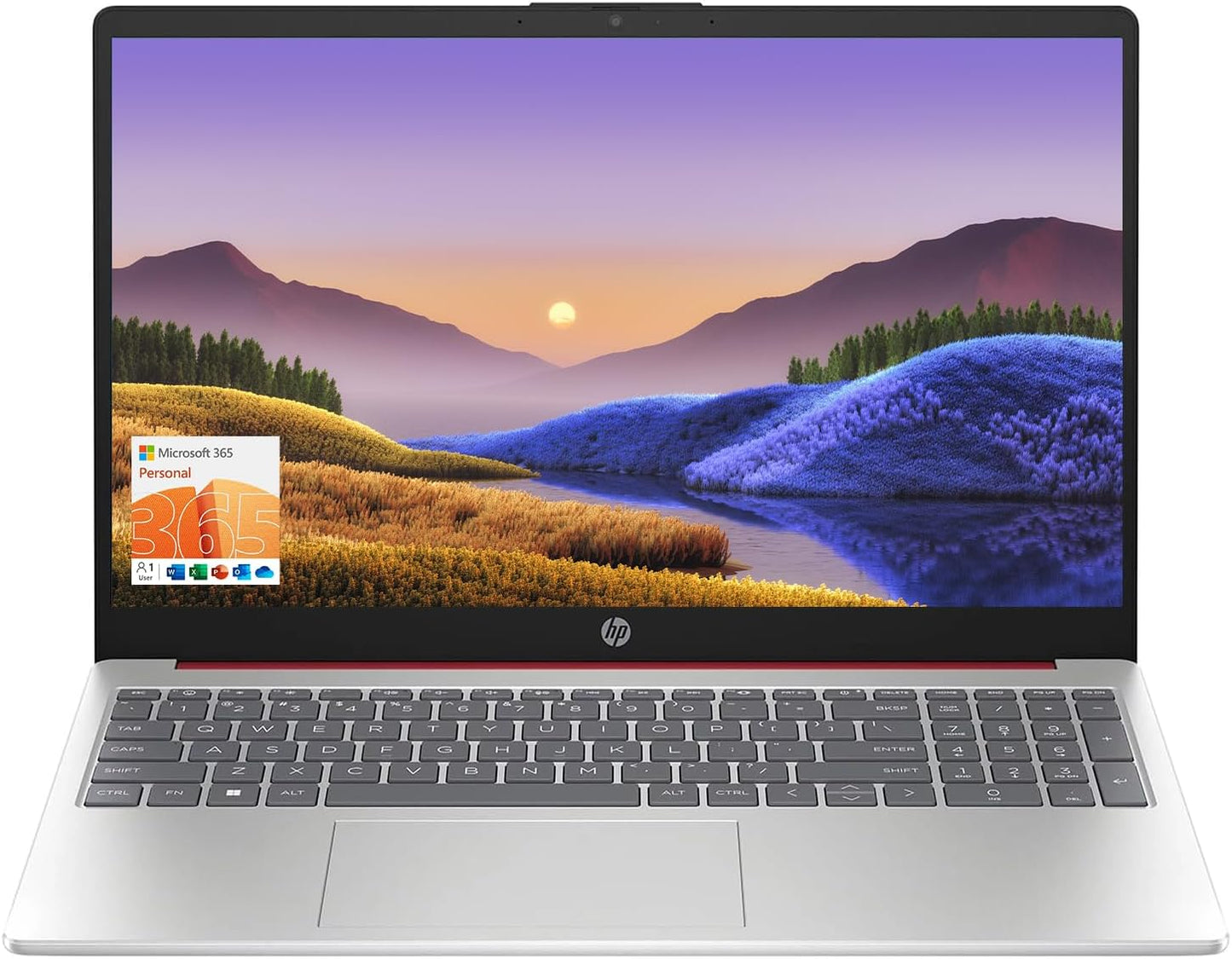 HP 15.6" Portable Laptop (Include 1 Year Microsoft 365), HD Display, Intel Quad-Core N200 Processor, 16GB RAM, 128GB Storage, Wi-Fi 5, Webcam, HDMI, Numeric Keypad, Windows 11 Home, Red Xpress