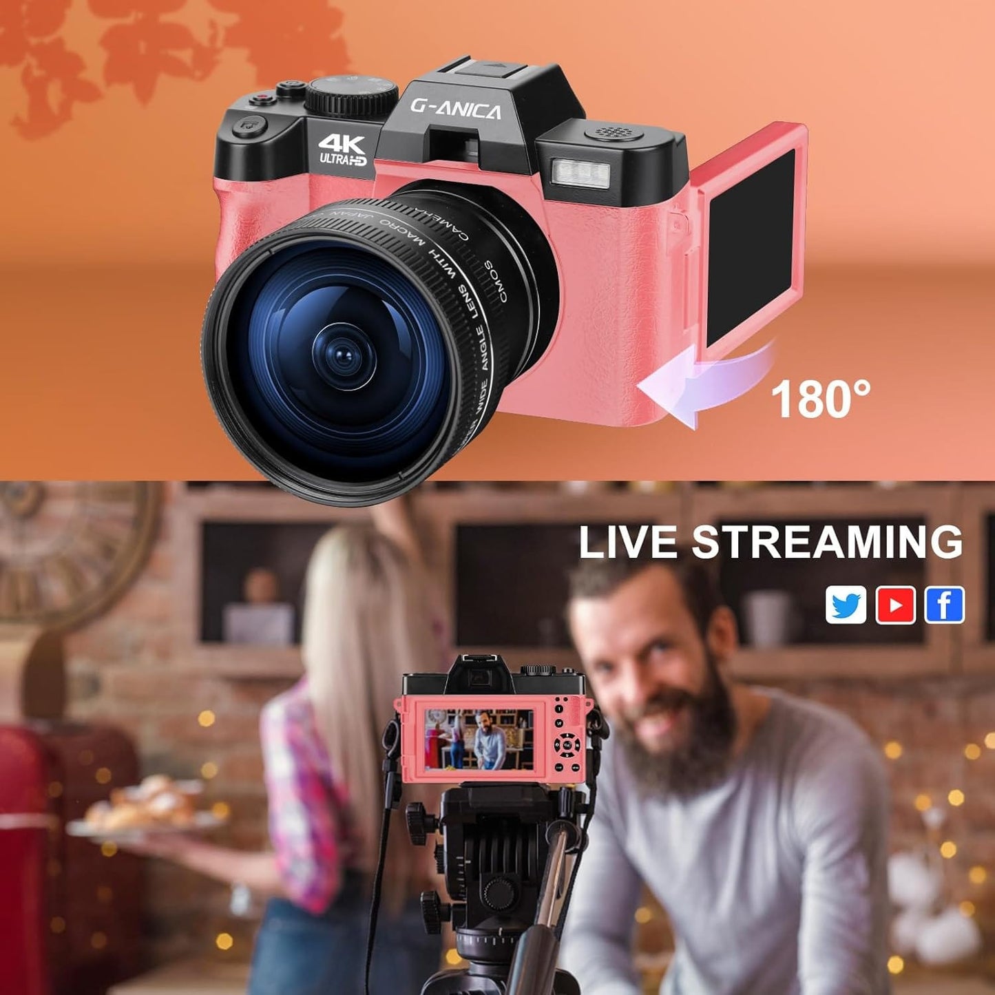 G-Anica 4K Digital Cameras for Photography，48MP/60FPS Video Camera for Vlogging, WiFi & App Control Vlogging Camera for YouTube, Small Camera with 32GB TF Card.Wide-Angle & Macro Lens Xpress