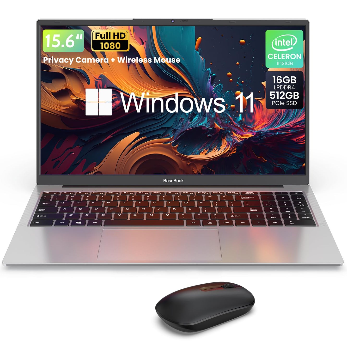 Ordinateur portable 15,6" avec Ethernet, processeur Intel Jasper Lake de 11e génération, ordinateur portable Windows 11 pour étudiant et homme d'affaires, 16 Go de RAM et 512 SSD, fonction complète Type-C, 1080P FHD IPS, HDMI, gris 