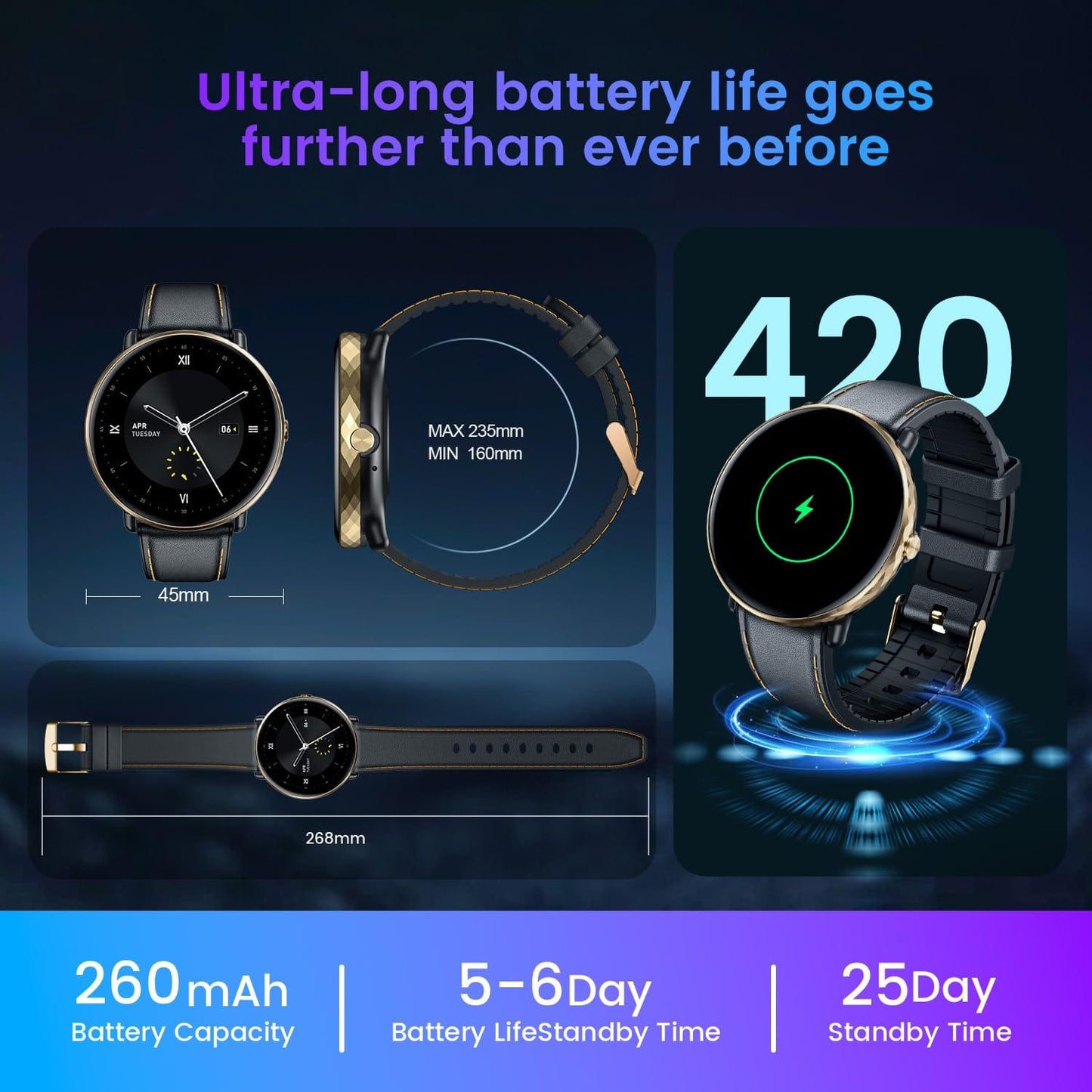 Smartwatch for Men Women Android iOS Phones: Smart Watches Fitness Tracker with 1.43" AMOLED Touchscreen Waterproof Blood Pressure Heart Rate Digital Automatic Step Sport Timer Alarm Pedometer Monitor