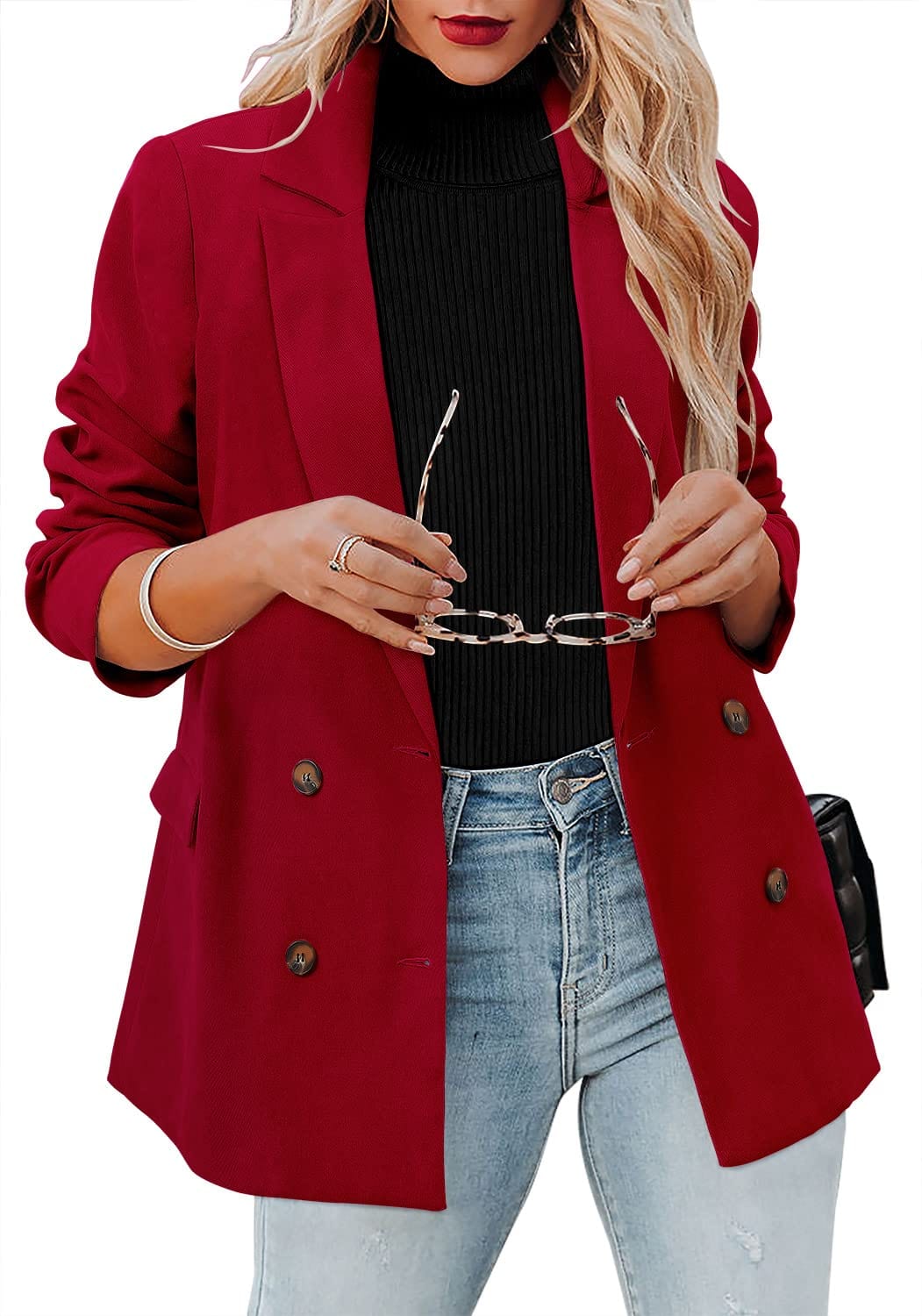 CRAZY GRID Womens Casual Blazer Jacket Long Sleeve Open Front Work Office Blazer Lapel Button Jacket