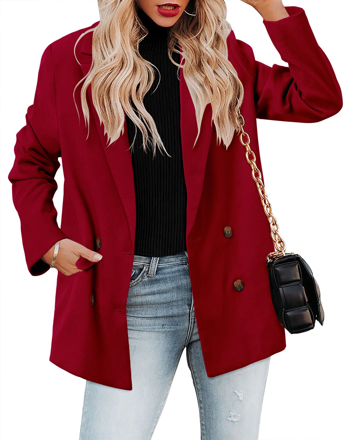 CRAZY GRID Womens Casual Blazer Jacket Long Sleeve Open Front Work Office Blazer Lapel Button Jacket