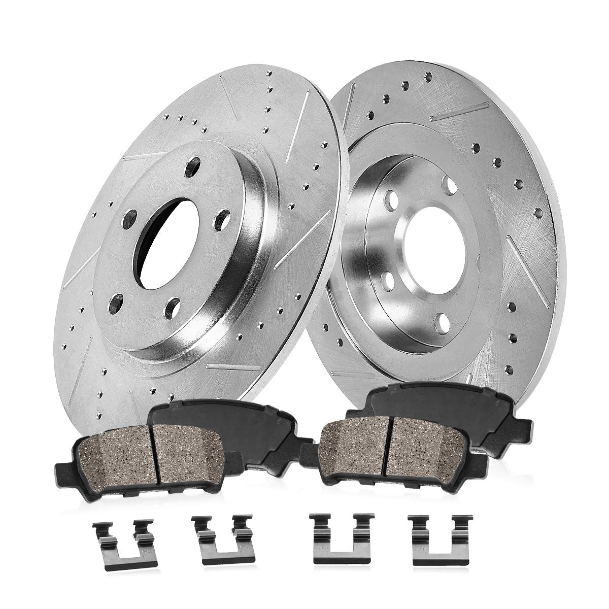 Callahan Rear Drilled Slotted Brake Disc Rotors and Ceramic Brake Pads + Hardware Brake Kit For 2009 2010 2011 2012 2013 2014 2015 2016 Toyota Venza