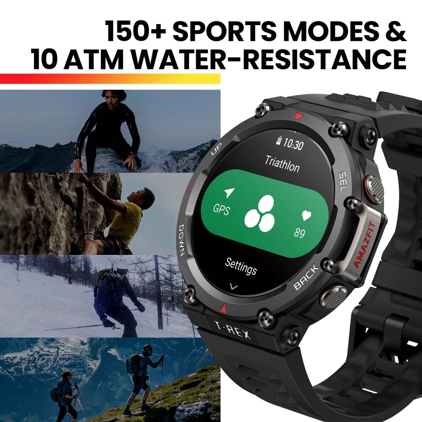 Reloj inteligente Amazfit T-Rex Ultra para hombre, duración de la batería de 20 días, buceo en apnea de 30 m, GPS de doble banda y soporte para mapas sin conexión, resistente al agua hasta 100 m, reloj deportivo para exteriores de grado militar, negro 