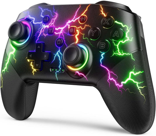 Contrôleur de commutateur compatible avec Switch/Switch Lite/Switch OLED/Windows/iOS/Android, contrôleur Switch Pro sans fil RGB Lightning programmable 1000 mAh avec une seule touche de réveil Turbo Vibration 